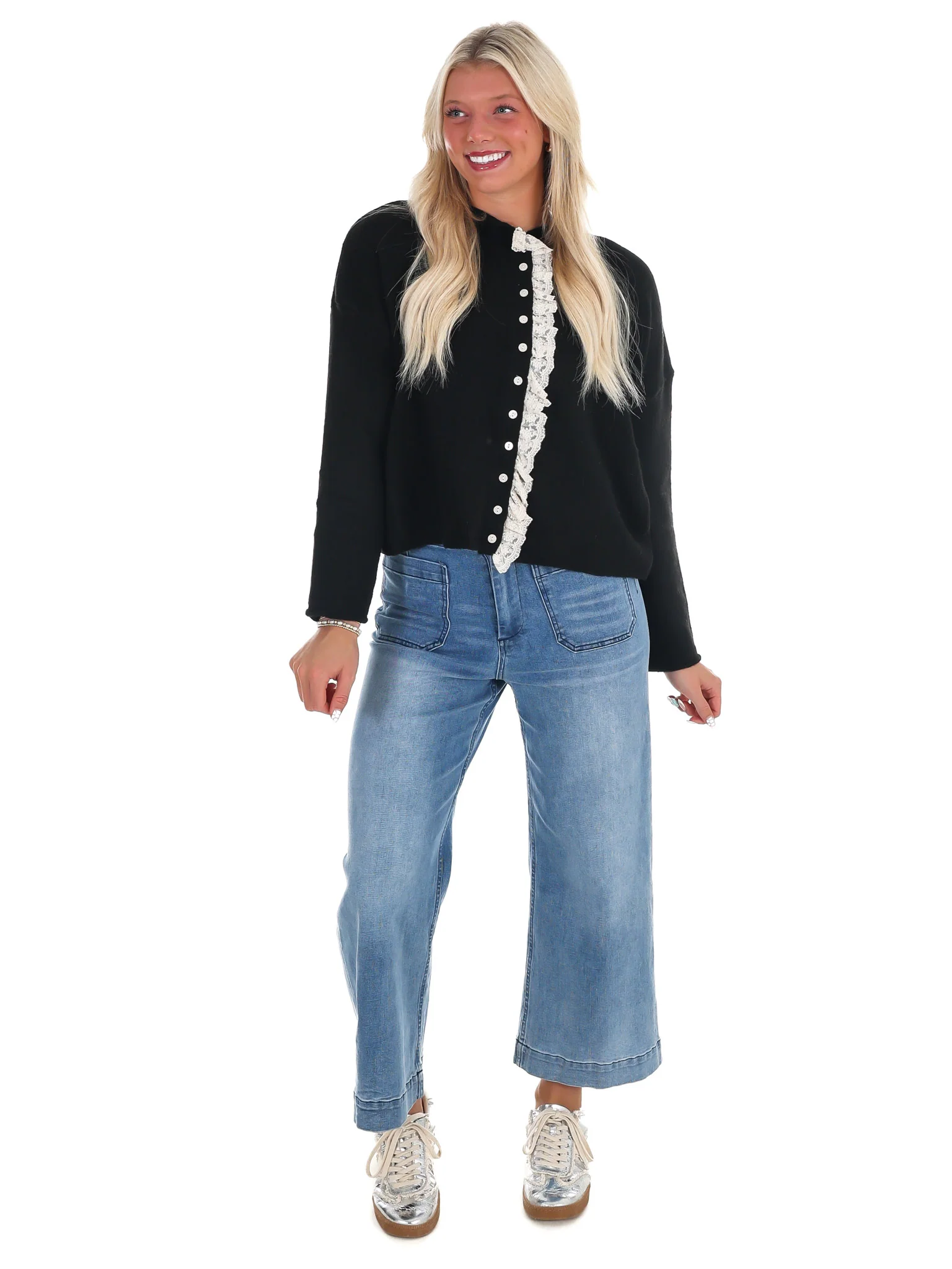 Softly Woven Lace Trim Cardigan - Image 4