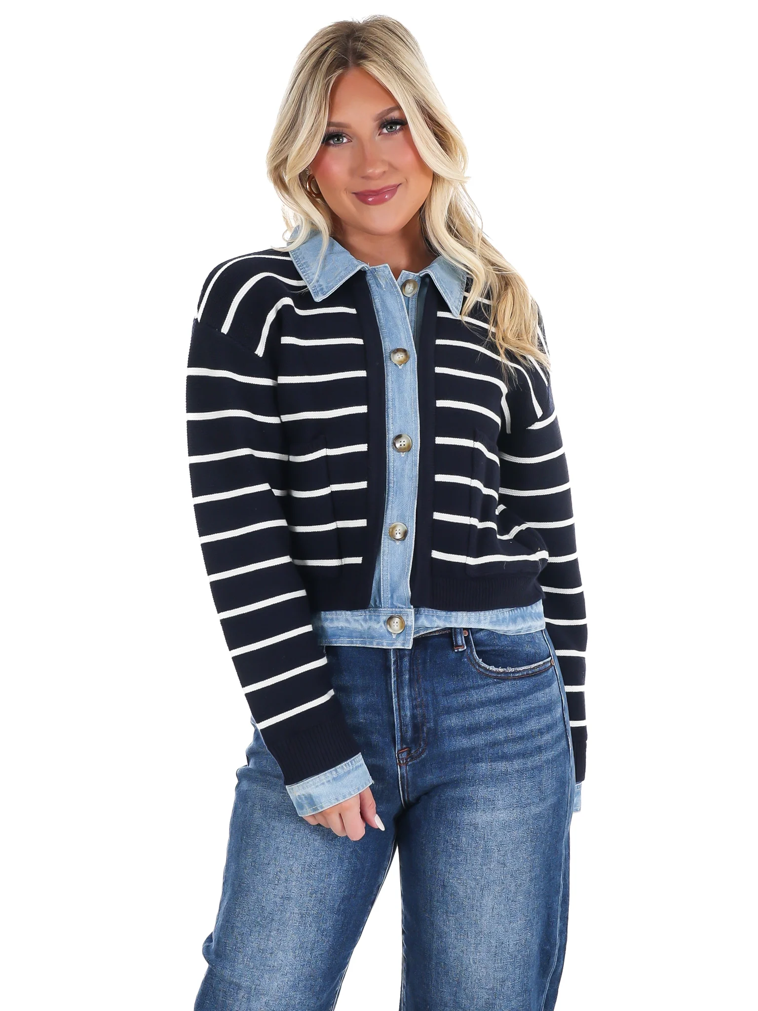 Soho Stripe Denim Cardigan - Image 5