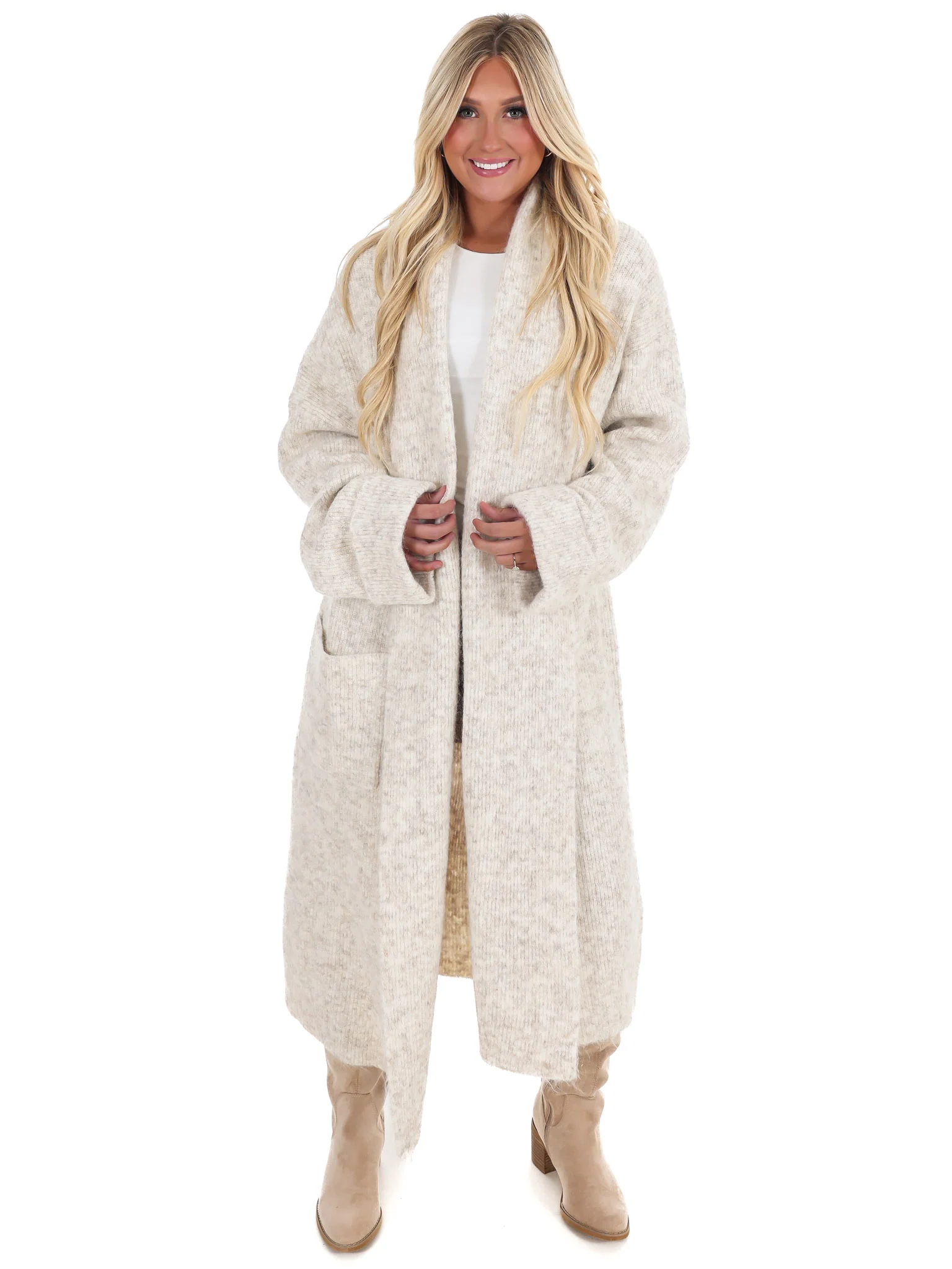 Solid Shawl Collar Open Long Cardigan - Image 6