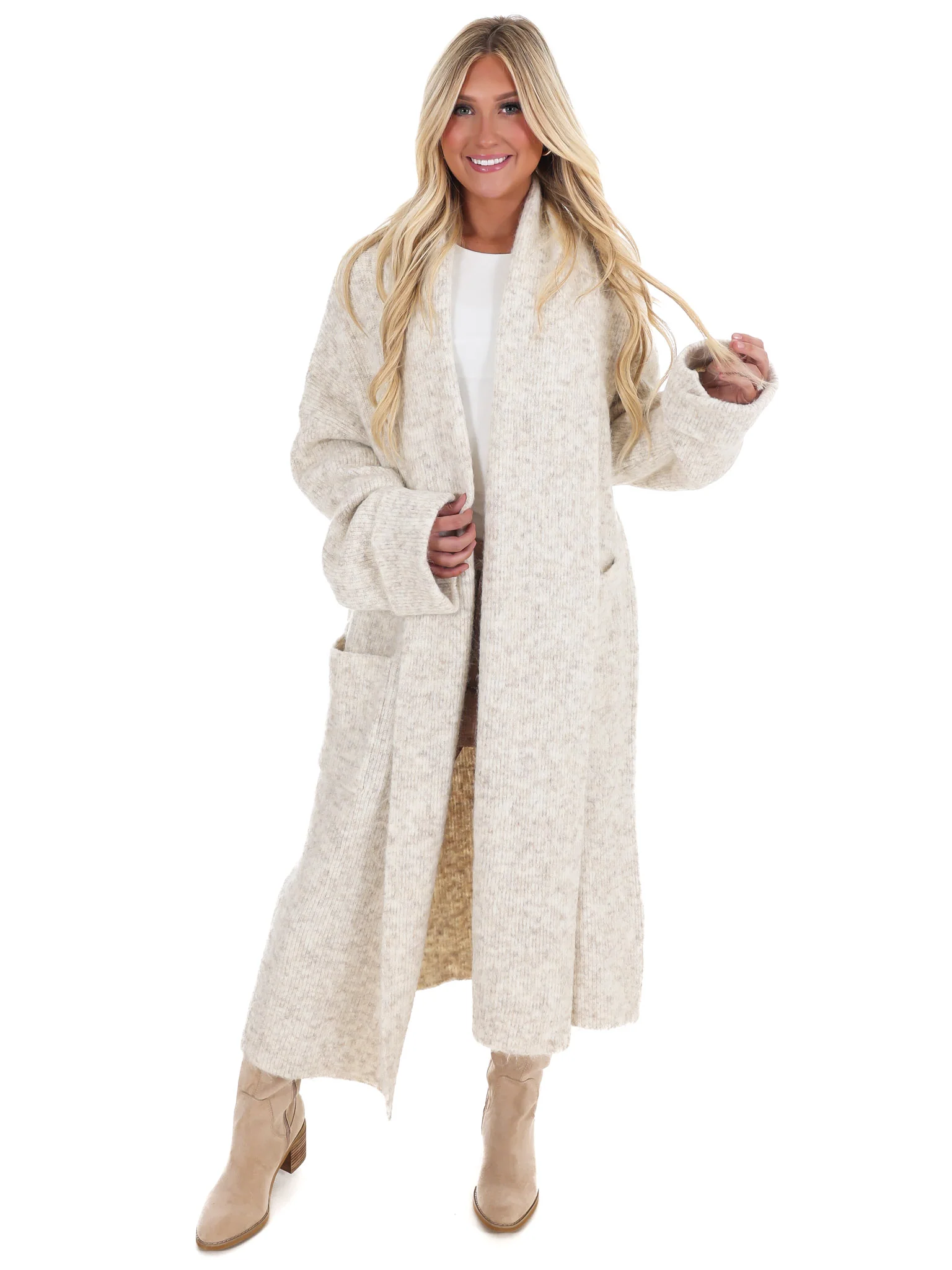 Solid Shawl Collar Open Long Cardigan - Image 7