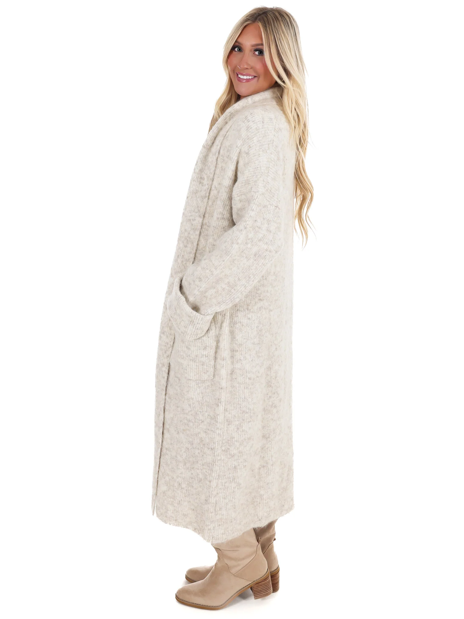 Solid Shawl Collar Open Long Cardigan - Image 8