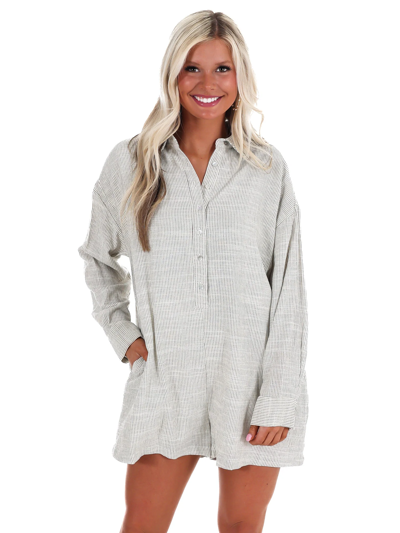 Spending Time Striped Linen Romper