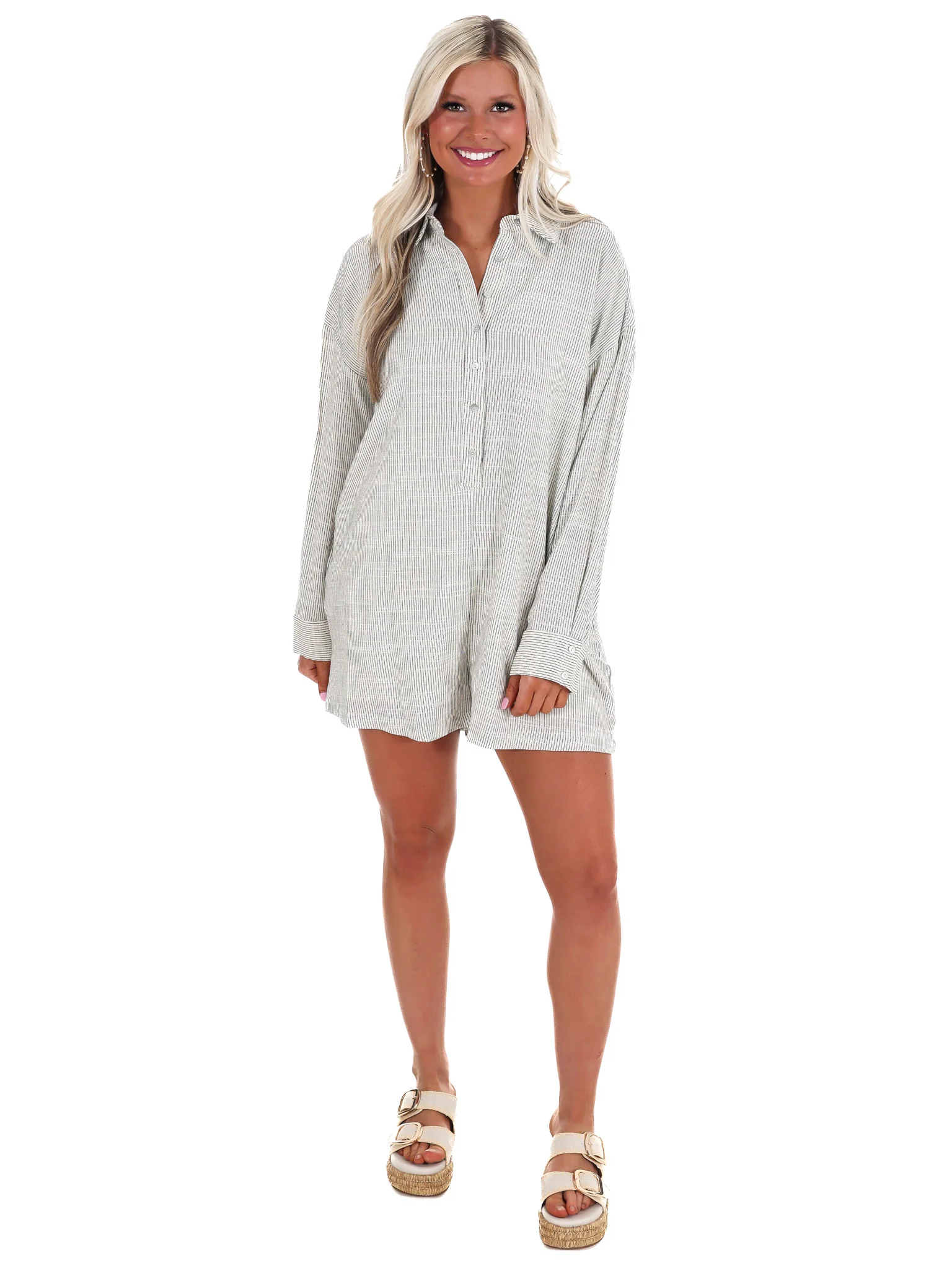 Spending Time Striped Linen Romper - Image 4