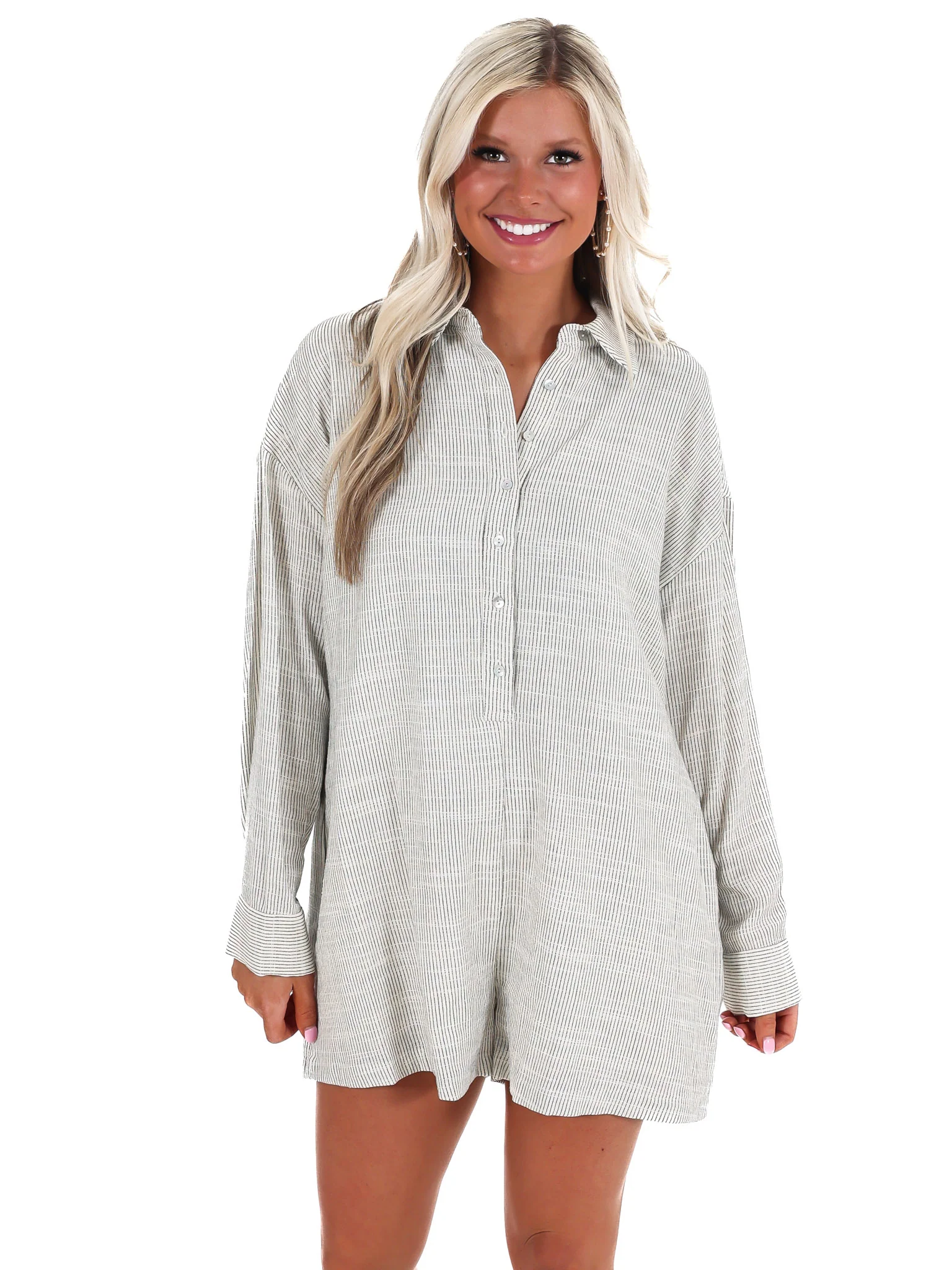 Spending Time Striped Linen Romper - Image 5