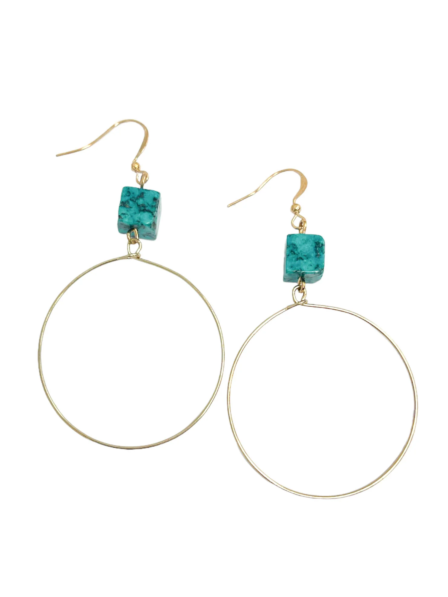 Square Stone Metal Round Earring - Image 4