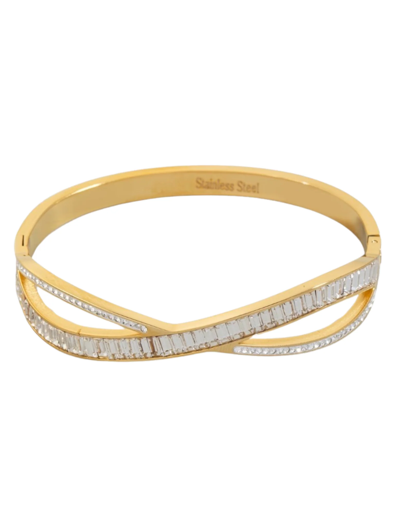 Stainless Steel Cz Baguette Hinge Bangle Bracelet