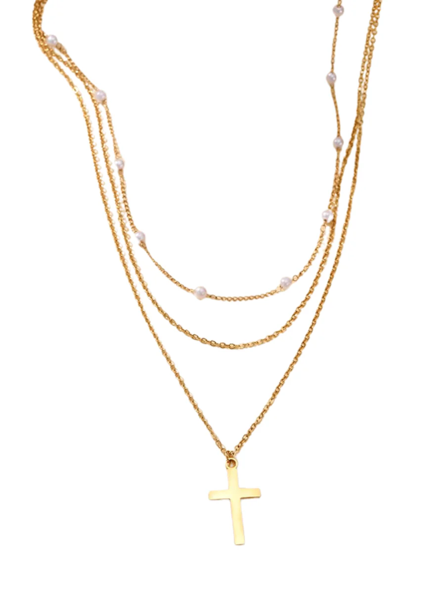 Stainless Steel Layered Cross Necklace