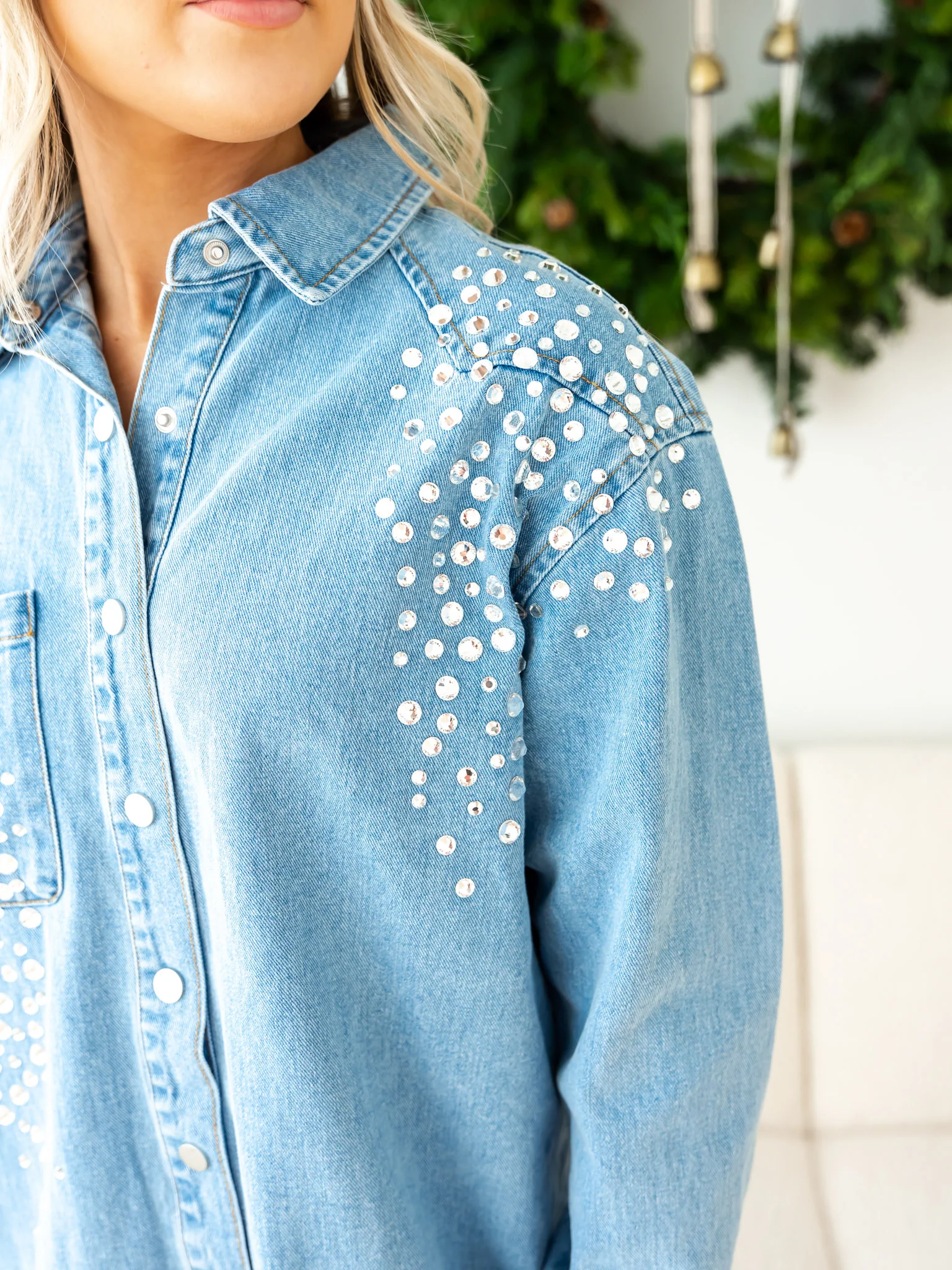 Star of the Night Rhinestone Denim Shirt - Image 5