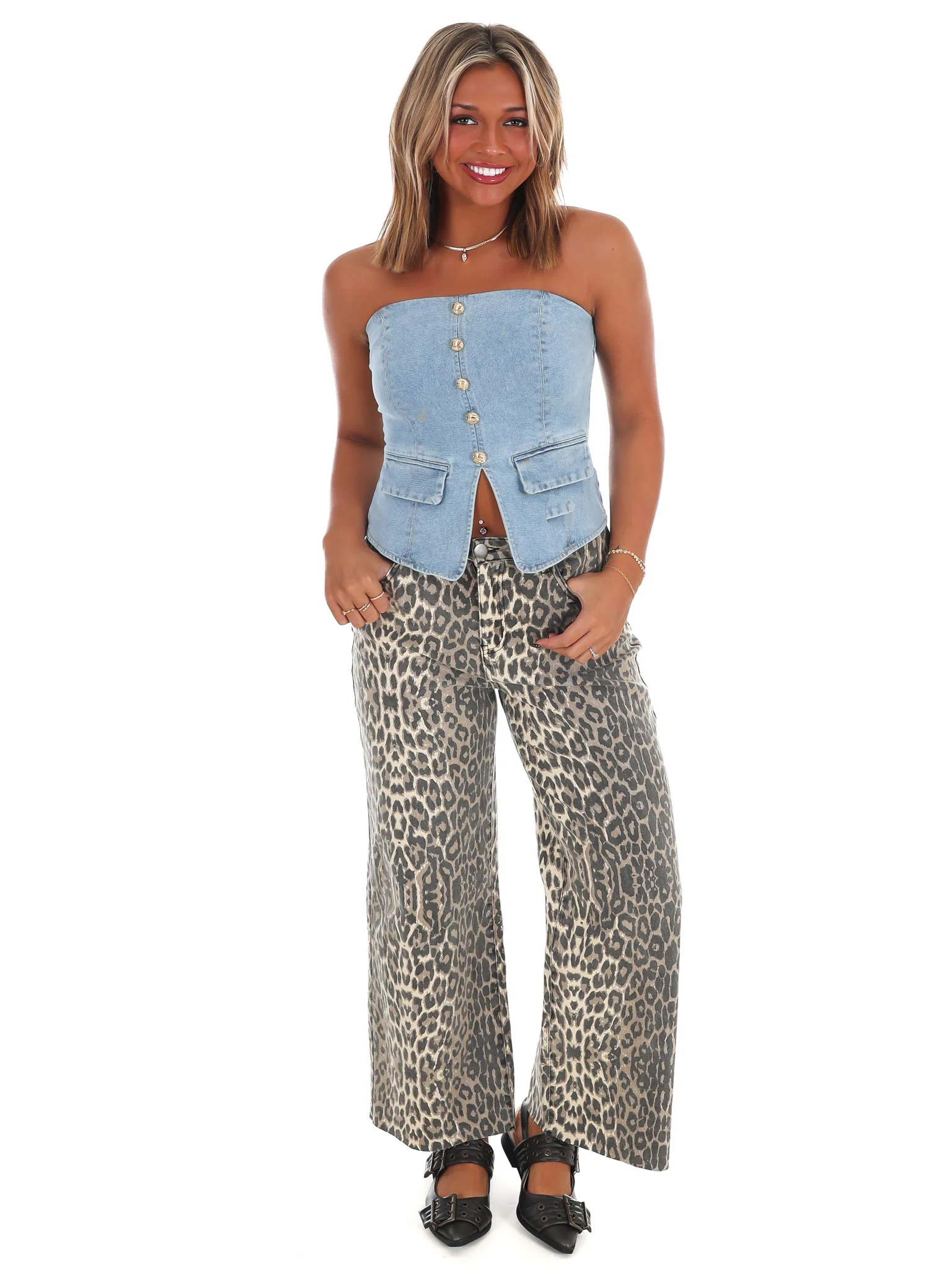 Street Style Strapless Denim Top - Image 2