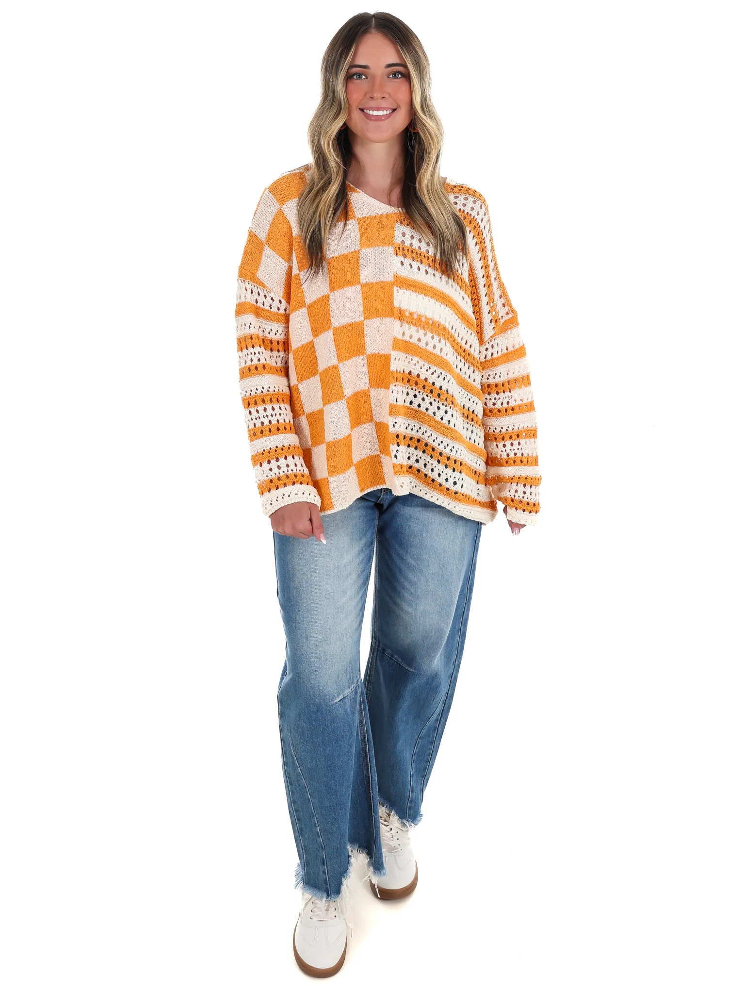 Stripe & Check Crochet Sweater - Image 6