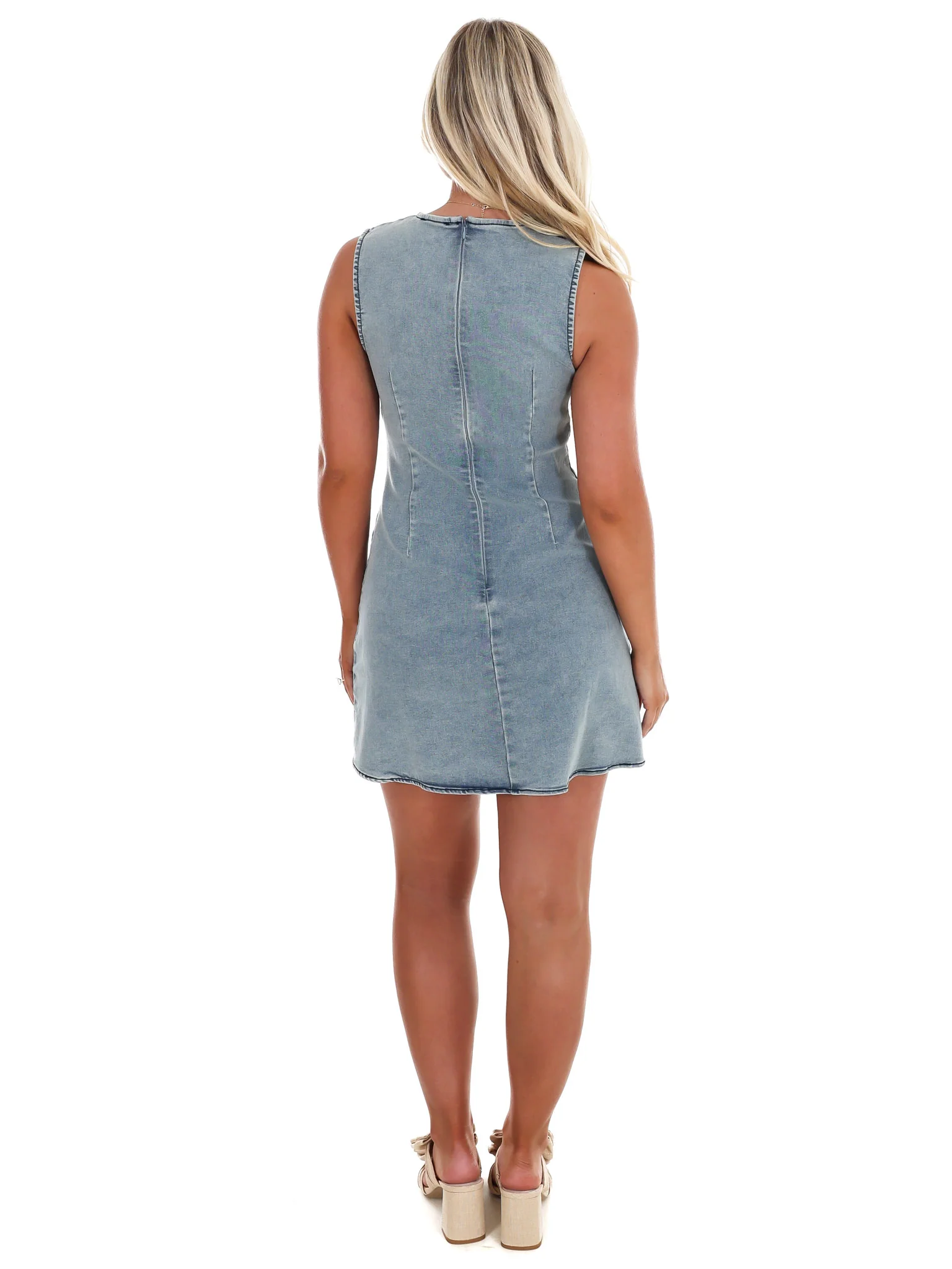 Sunday Sweetheart Bow Denim Mini Dress - Image 8