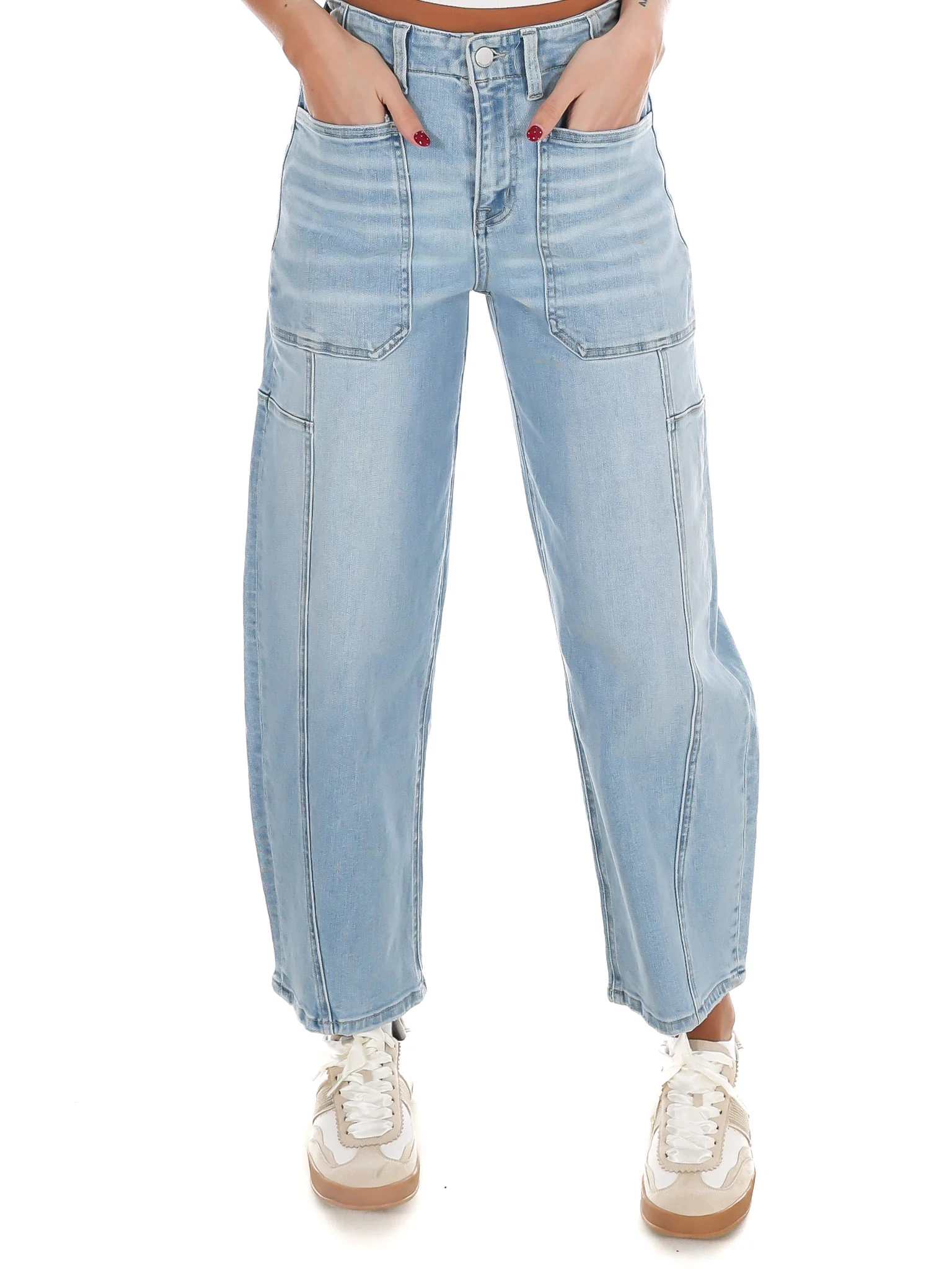 Super High Rise Patch Pocket Cuffed Barrel Jeans