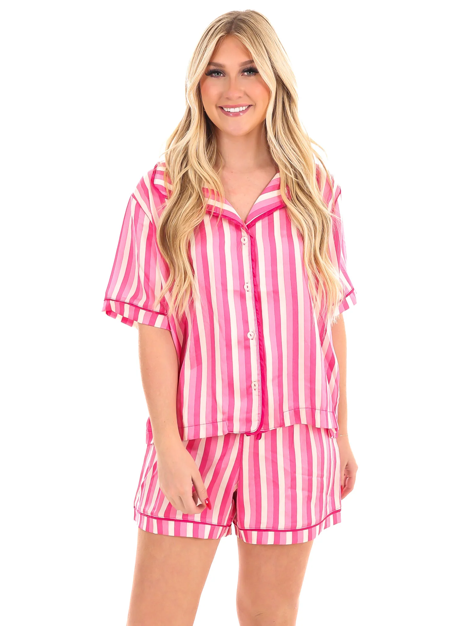 Sweet Dreams Satin Stripe Short Pajama Set - Image 3