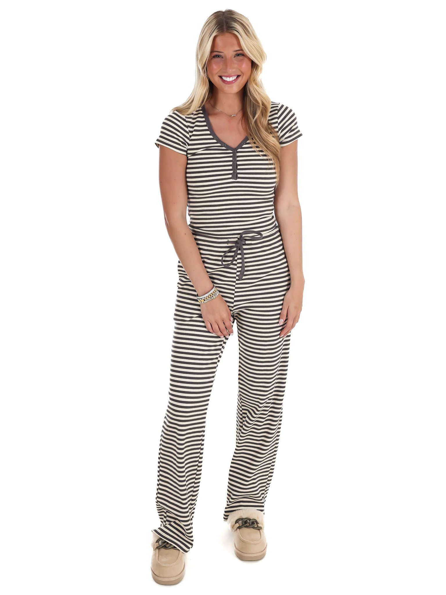 Sweet Intentions Striped Ribbed Drawstring Lounge Pants - Image 5