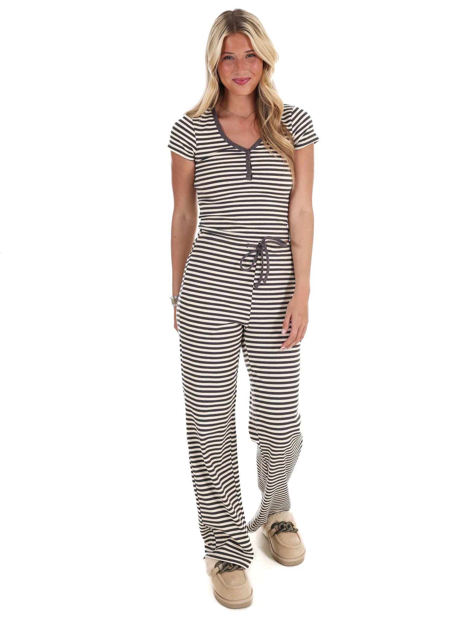 Sweet Intentions Striped Ribbed Drawstring Lounge Pants - Image 6