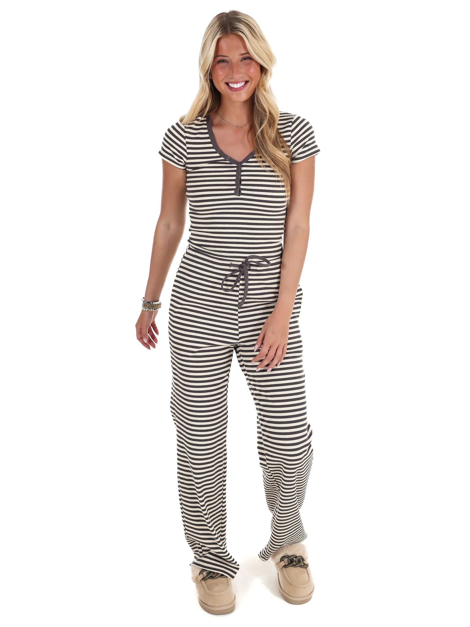 Sweet Intentions Striped Ribbed Drawstring Lounge Pants - Image 7