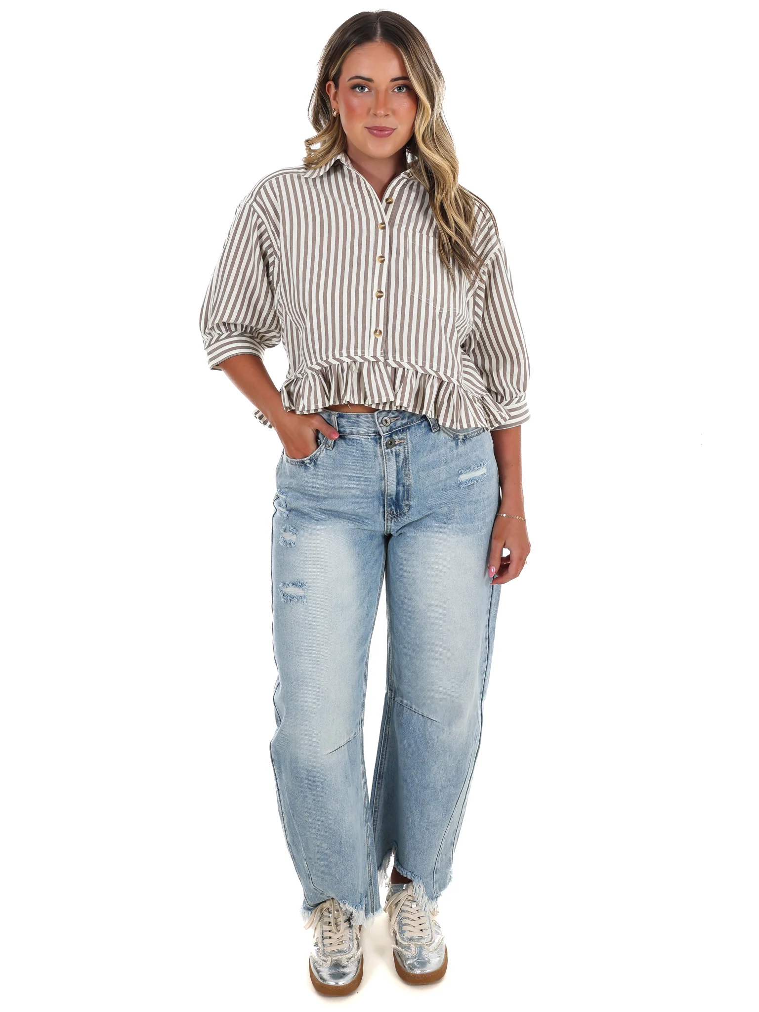 Sweetline Stripe Button Up Top - Image 2
