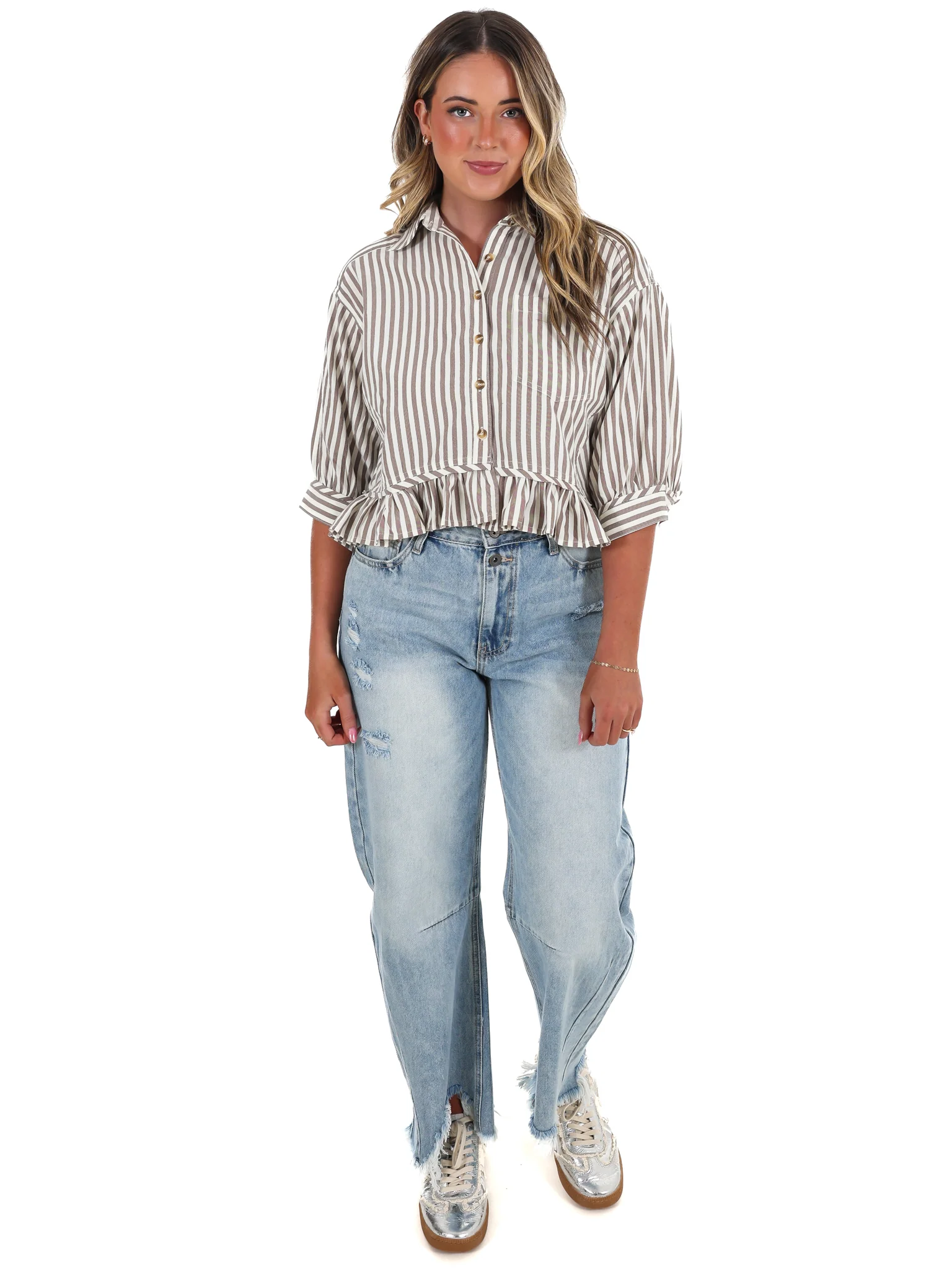 Sweetline Stripe Button Up Top - Image 4