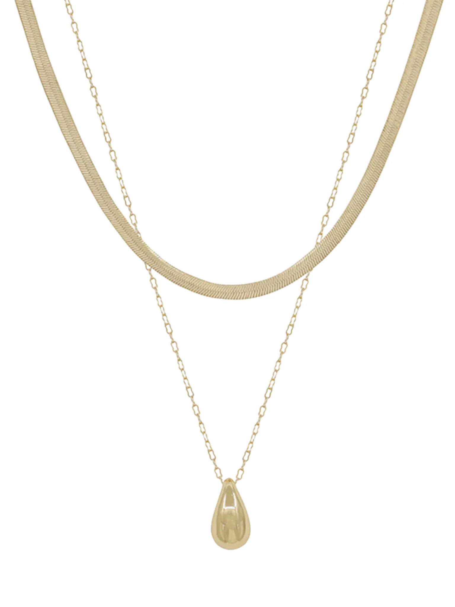 Teardrop & Snake Chain Short Necklace