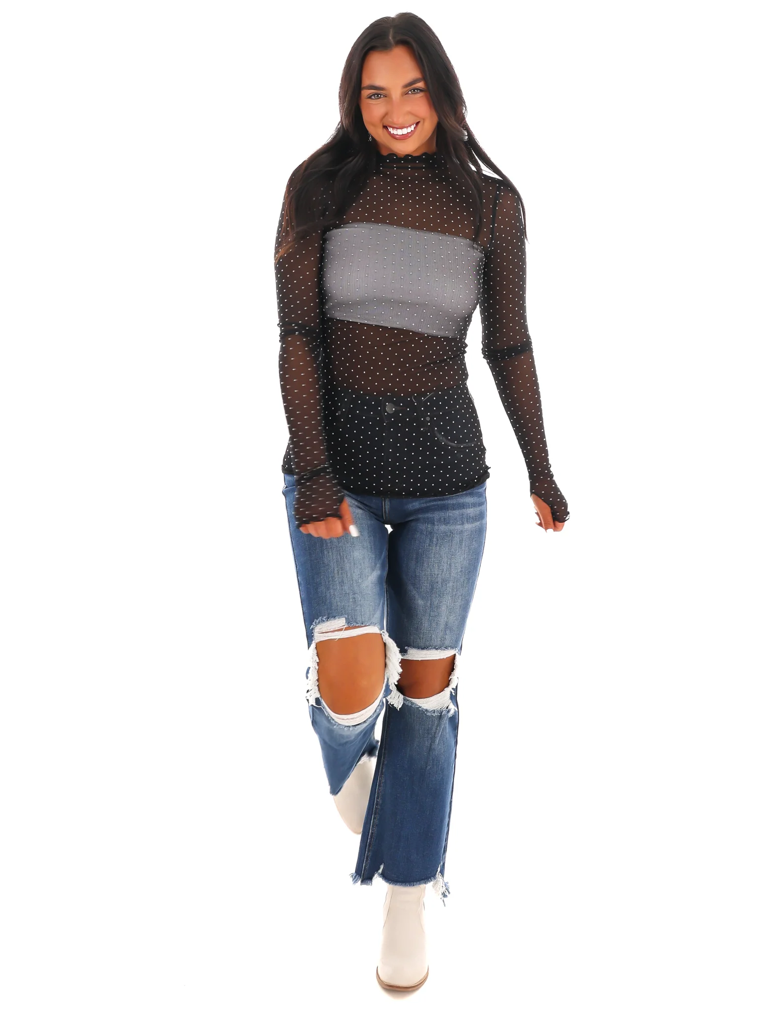 Tell Me Something Mesh Polka Dot Top - Image 6