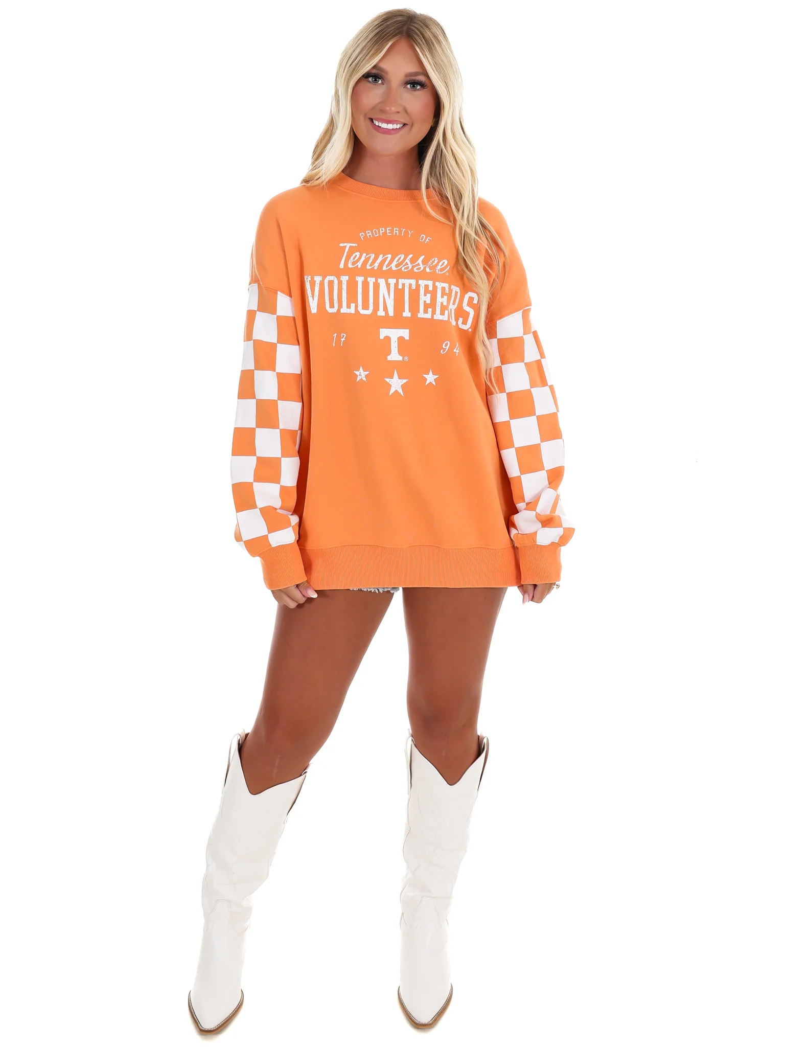 Tennessee Russell Check Lantern Sleeve Crew - Image 2