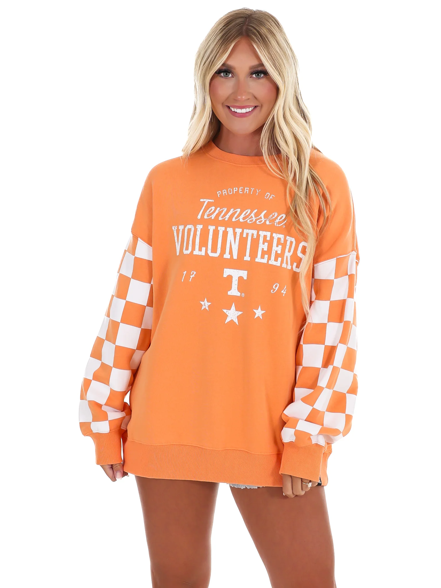 Tennessee Russell Check Lantern Sleeve Crew - Image 3