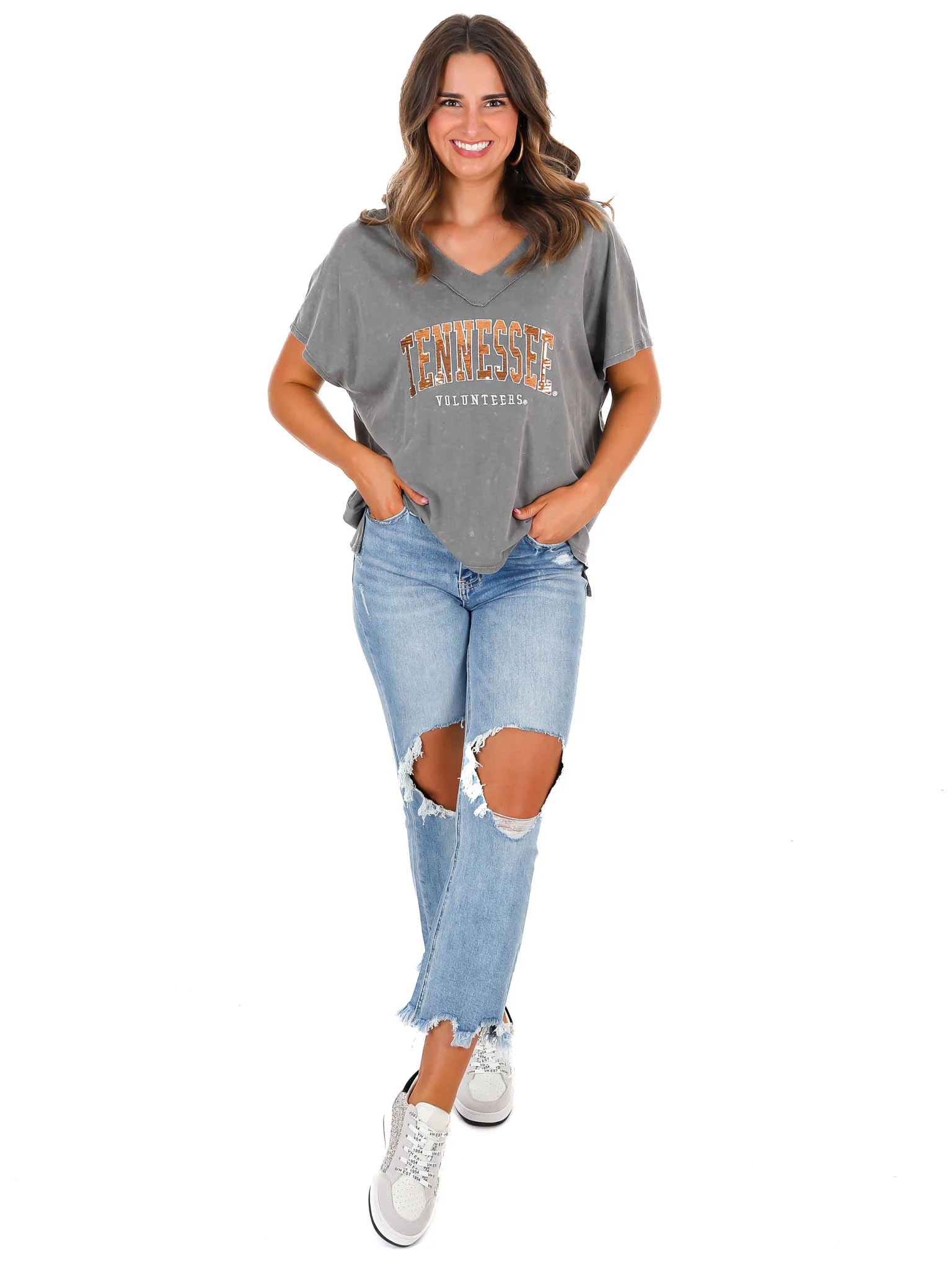 Tennessee Volunteers Faded Wash V-Neck Top - Image 6