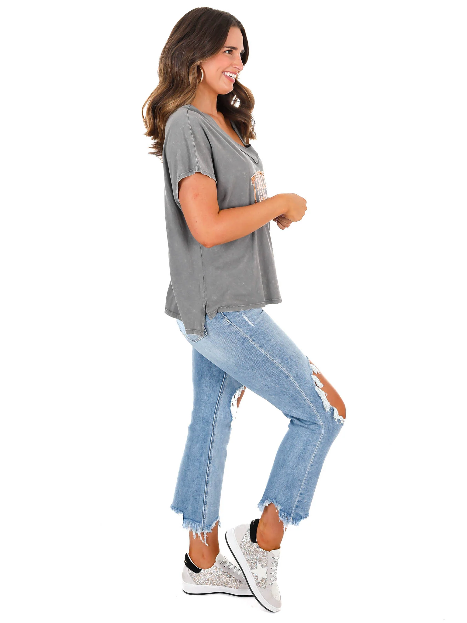 Tennessee Volunteers Faded Wash V-Neck Top - Image 7