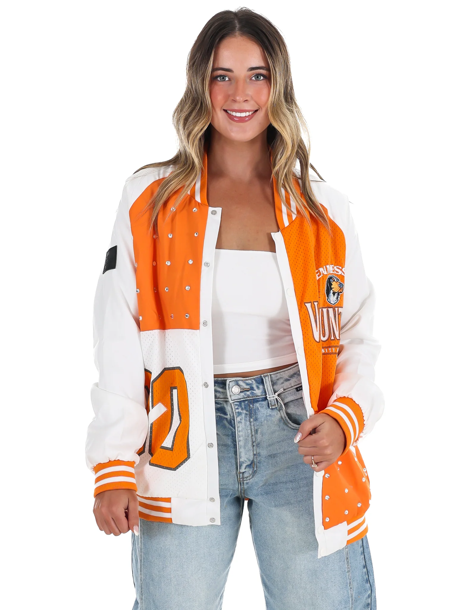 Tennessee Volunteers Mixed Media Throwback Varsity Bomber Jacket - Image 3