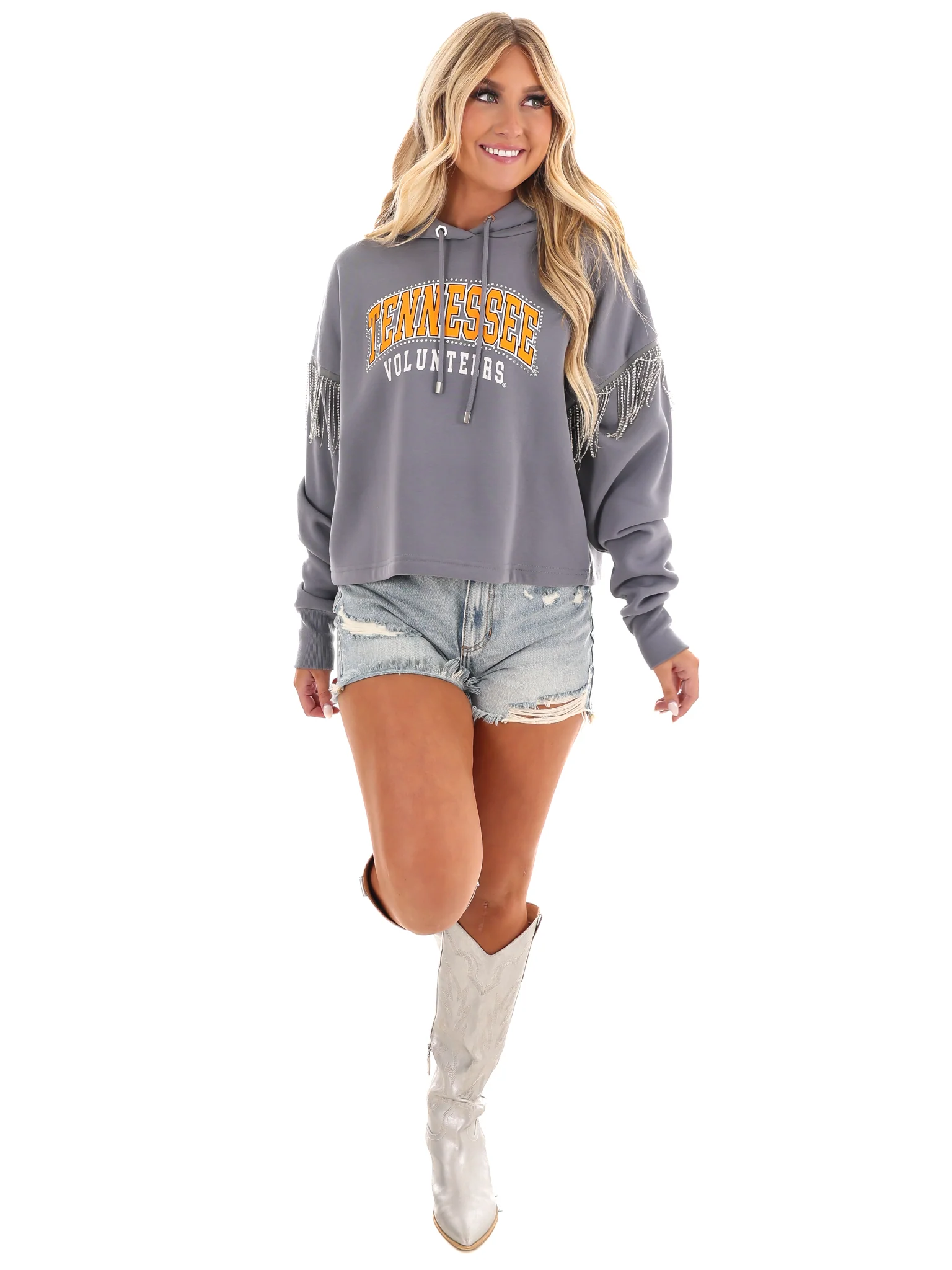 Tennessee Volunteers Rhinestone Fringe Hoodie - Image 6