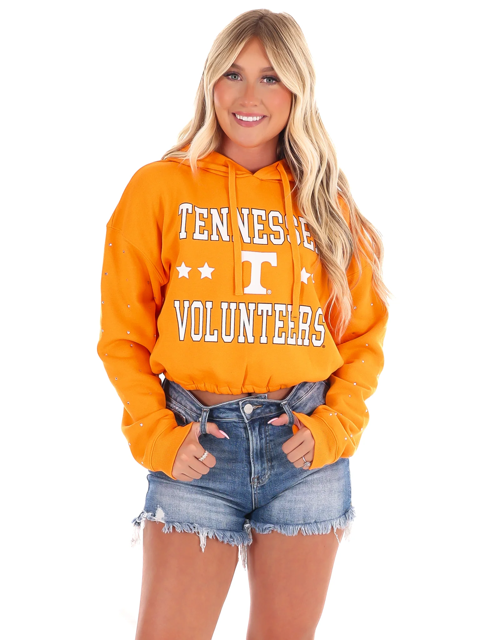 Tennessee Volunteers Rhinestone Sleeve Waistband Hoodie - Image 5