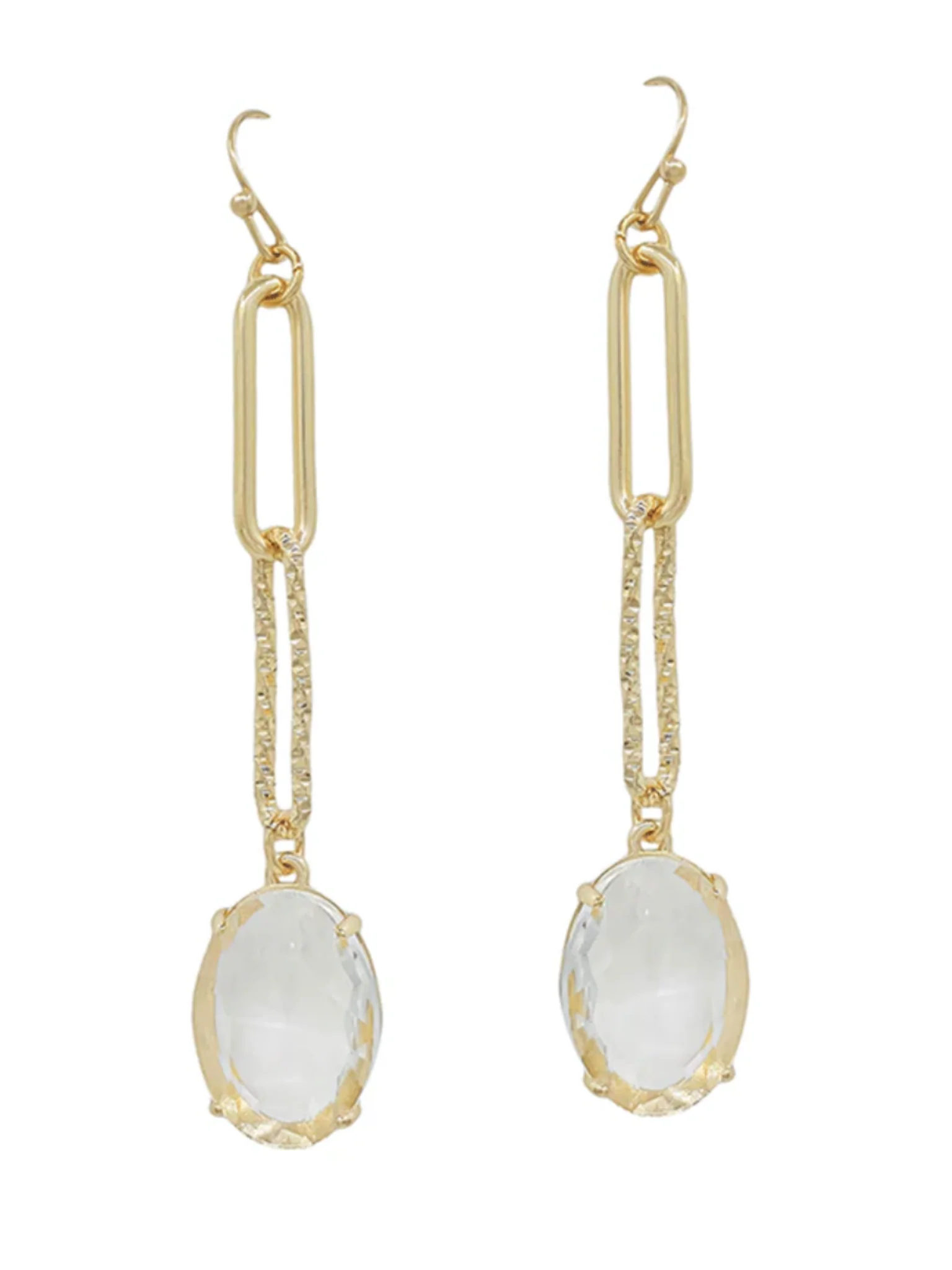 Texture Clip Chain with Oval Crystal Earring