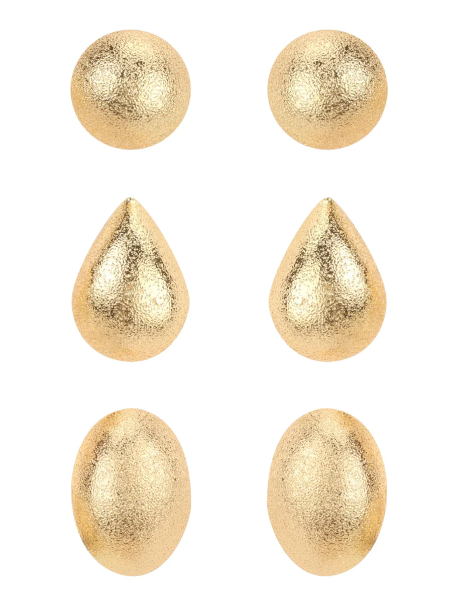 Textured Gold 3 Pair Earring Set