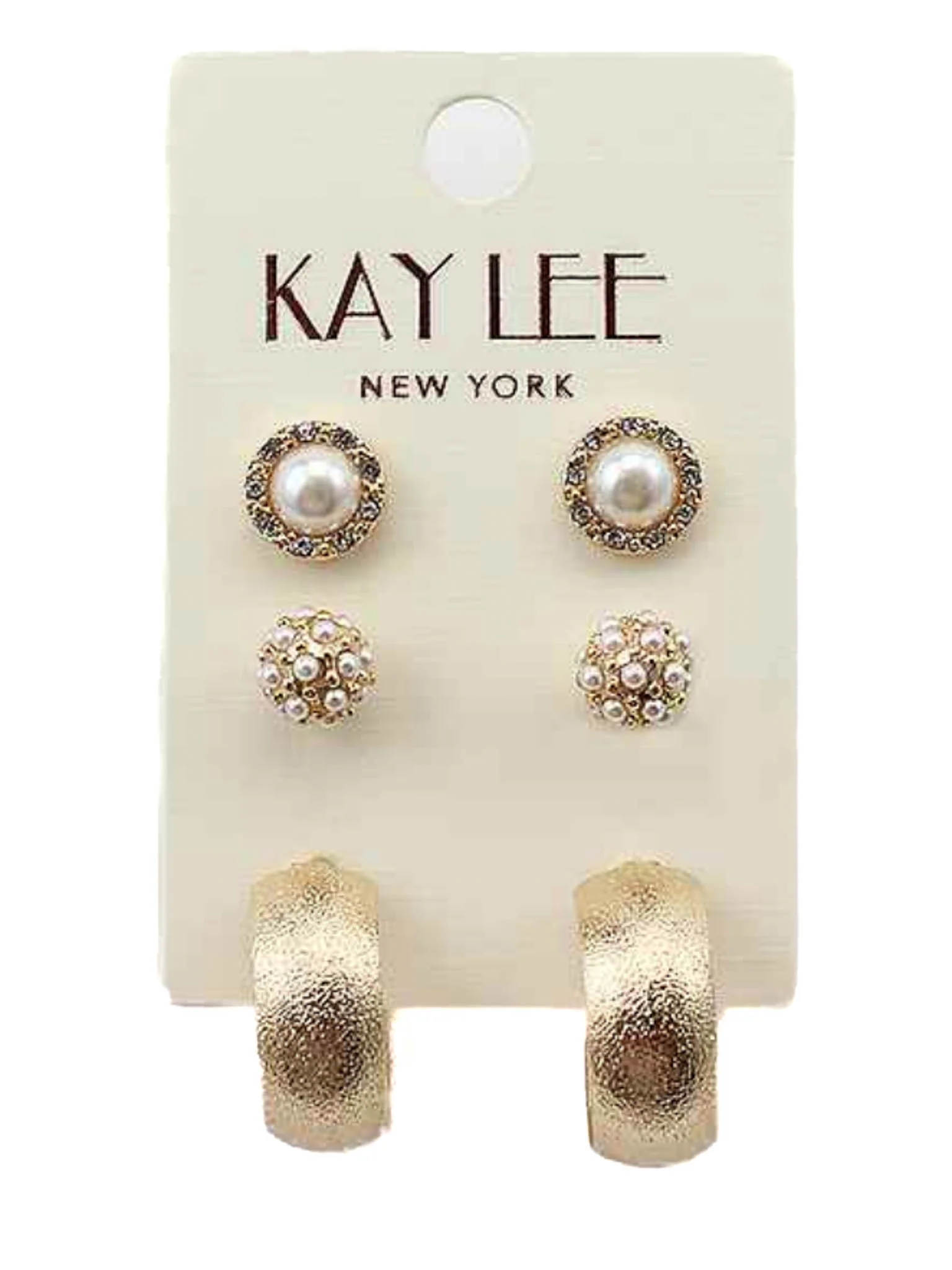 Textured Hoop & Pearl 3 Piece Earring Set