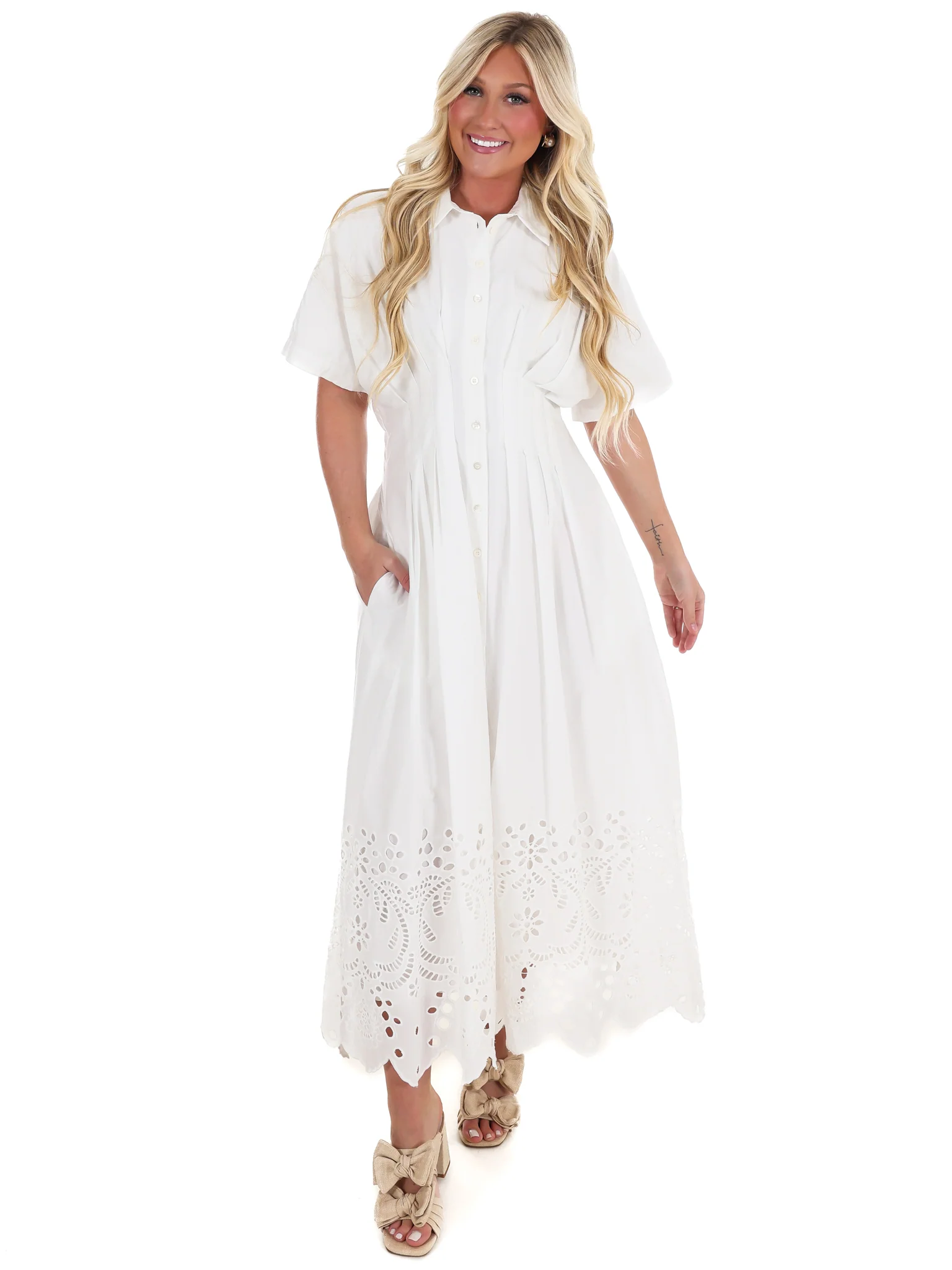 Think On It Embroidered Eyelet Midi Dress - Image 3