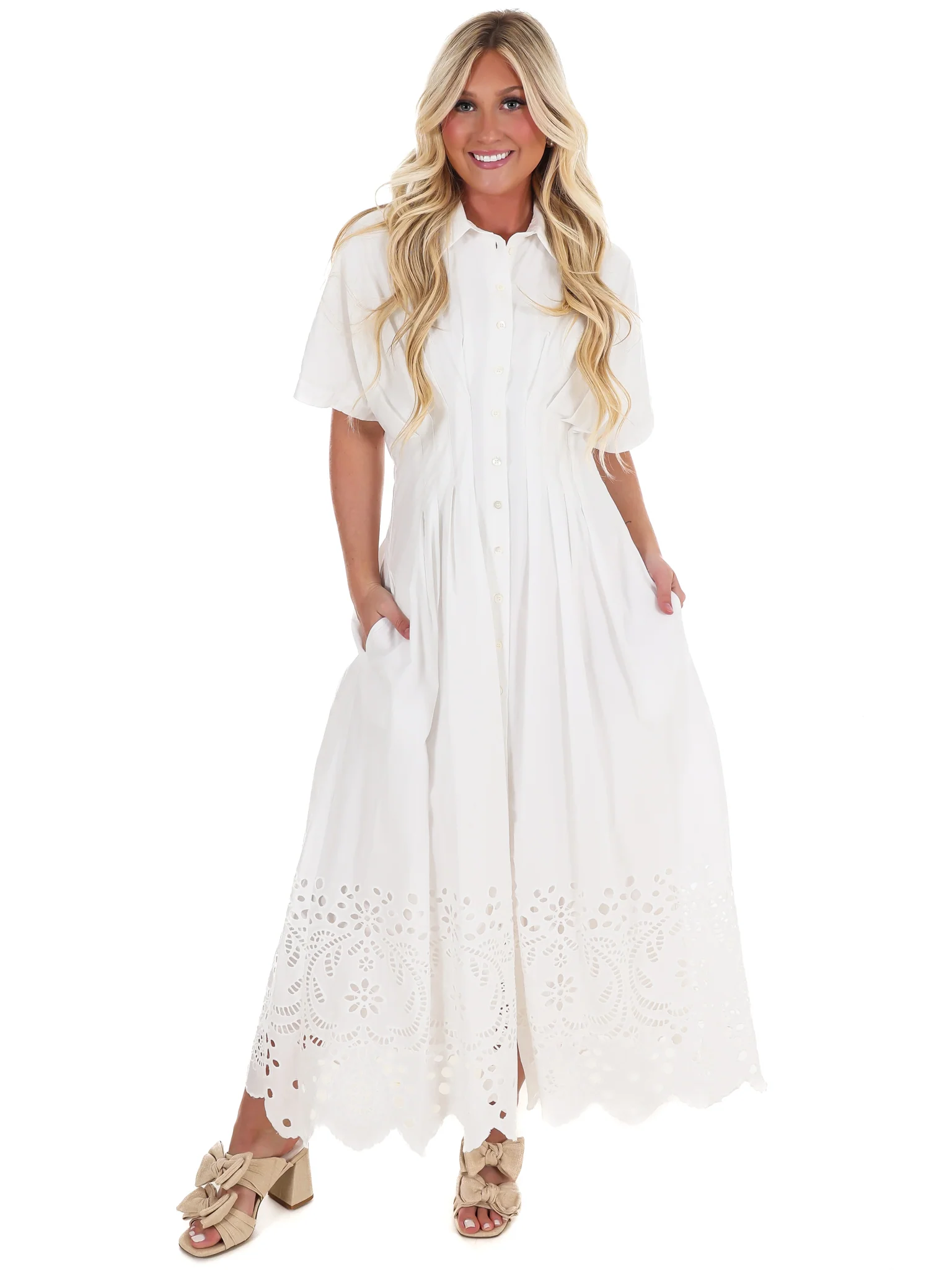 Think On It Embroidered Eyelet Midi Dress - Image 4