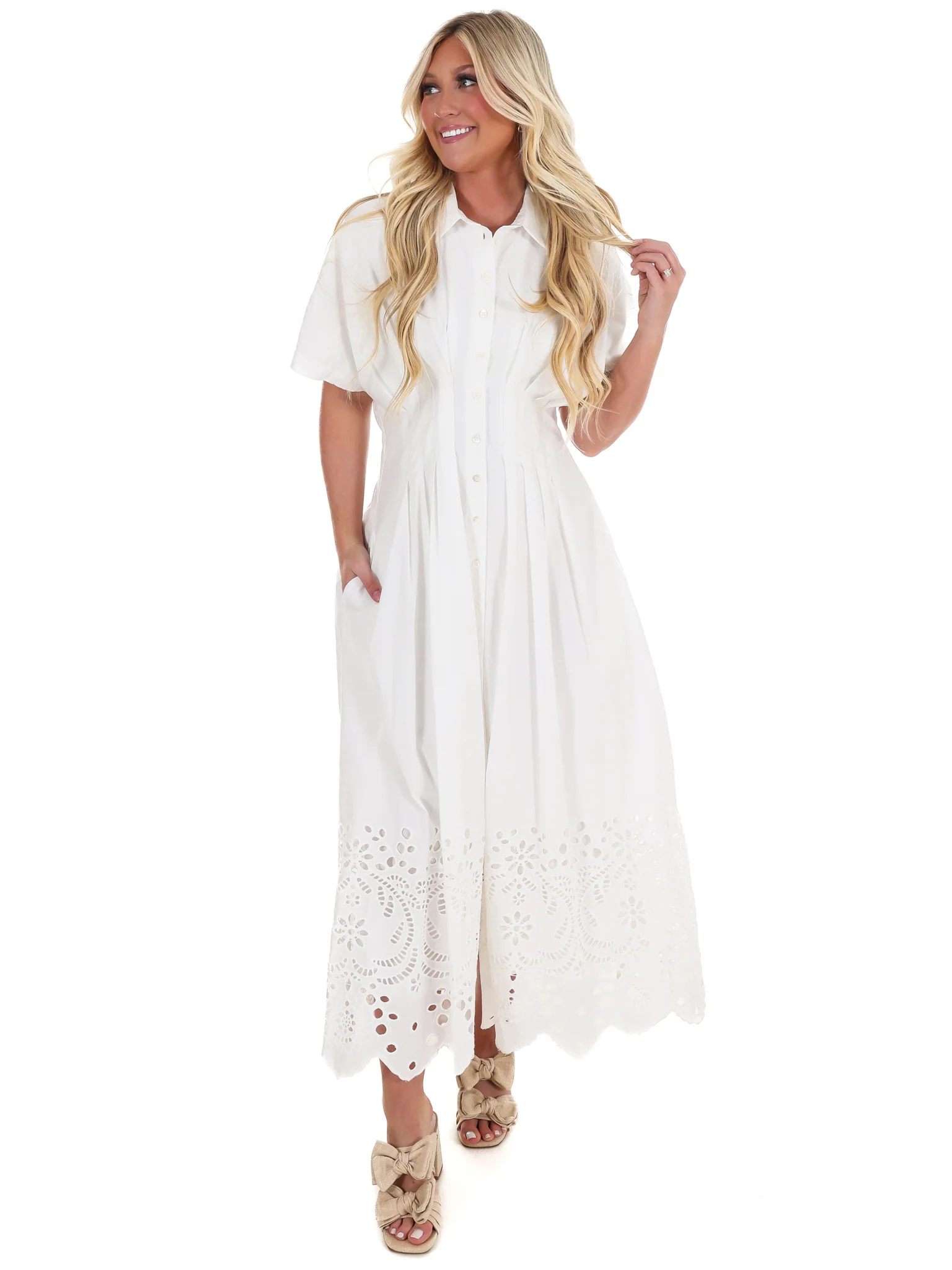 Think On It Embroidered Eyelet Midi Dress - Image 5