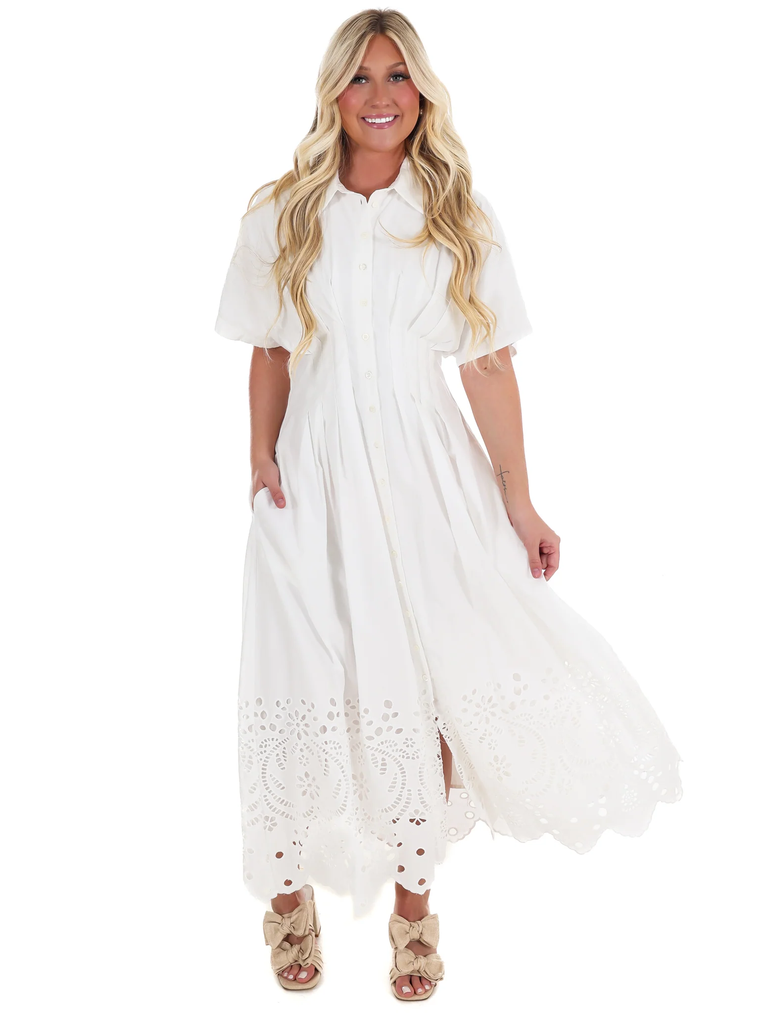 Think On It Embroidered Eyelet Midi Dress - Image 6