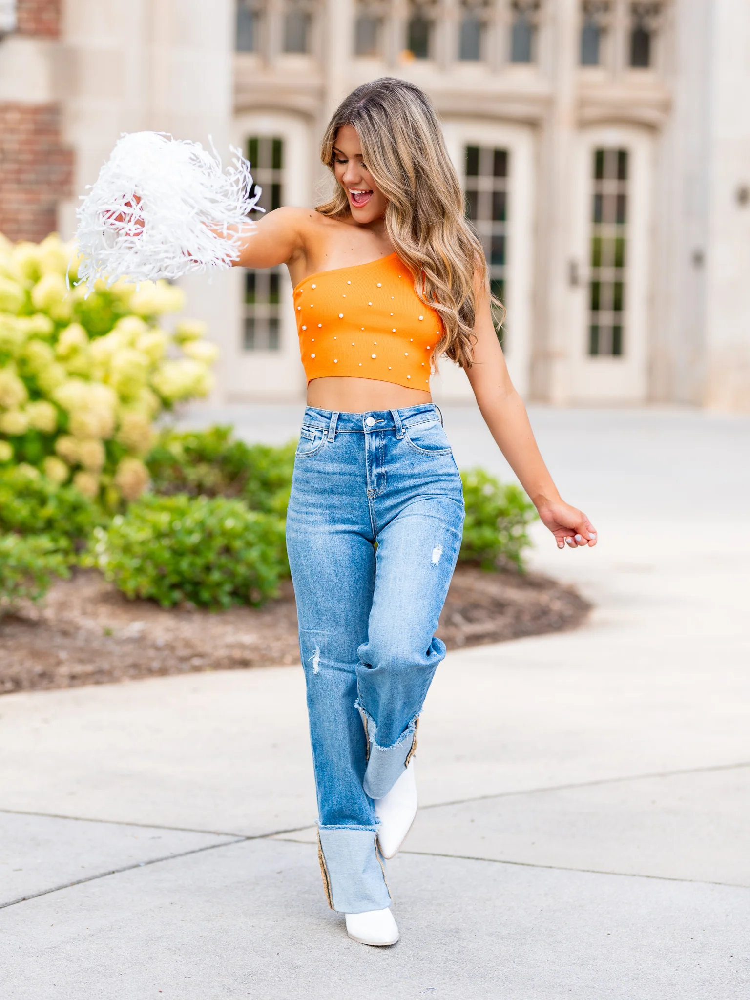Through the T One Shoulder Pearl Crop Top - Image 4