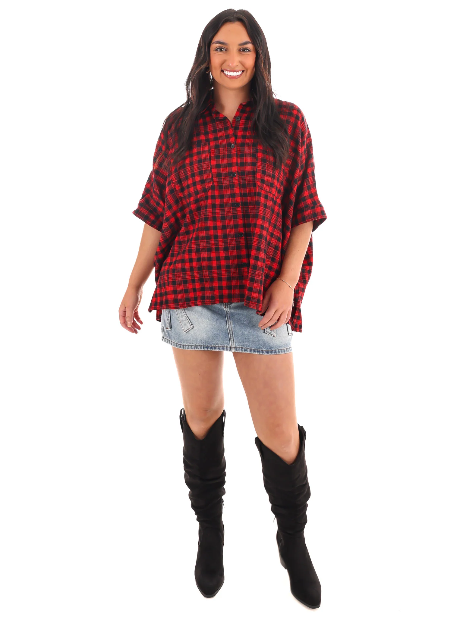Tough Love Boxy Plaid Button Down Top - Image 2