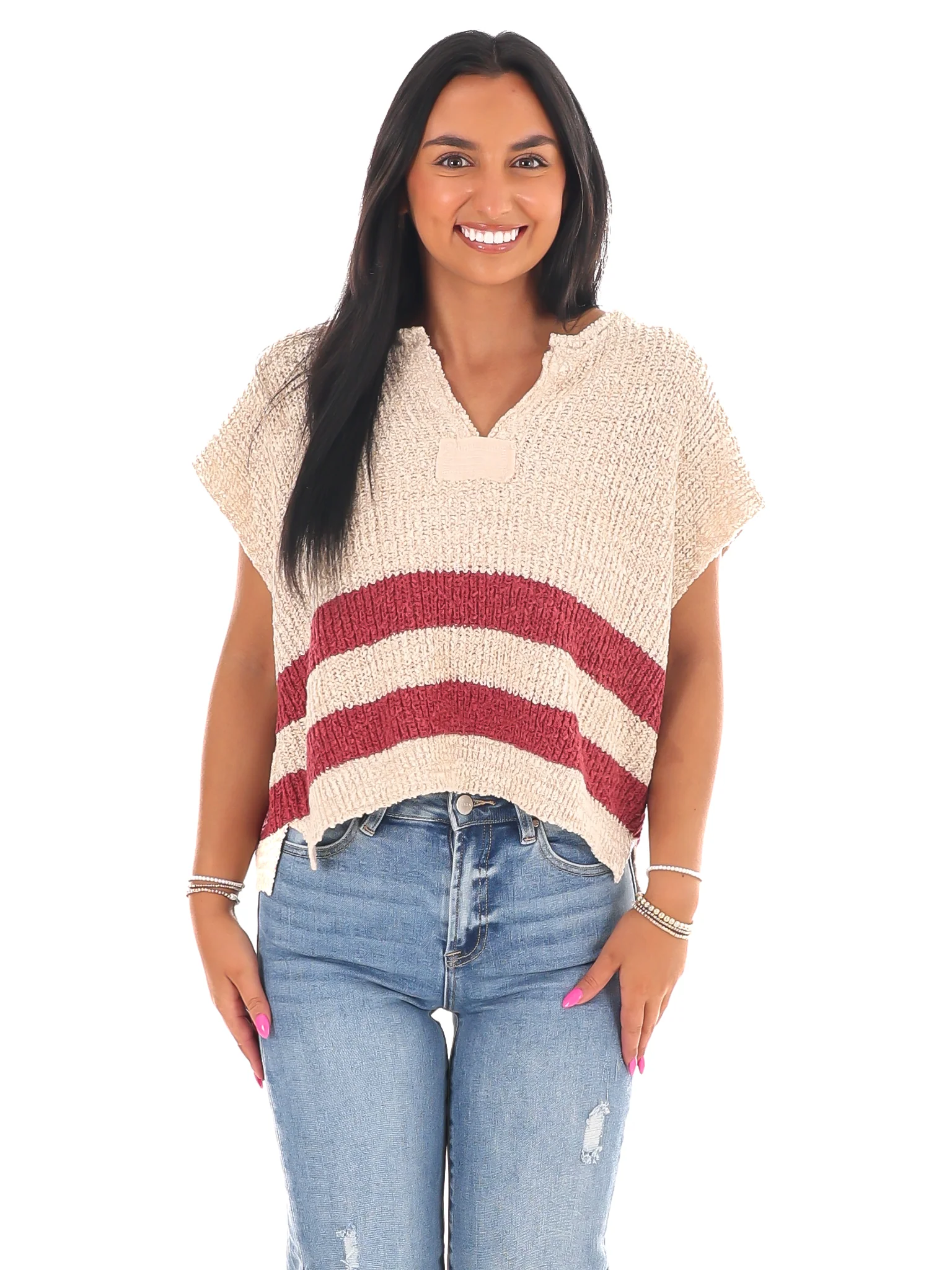 Trendy Stripe Sleeveless Sweater - Image 3