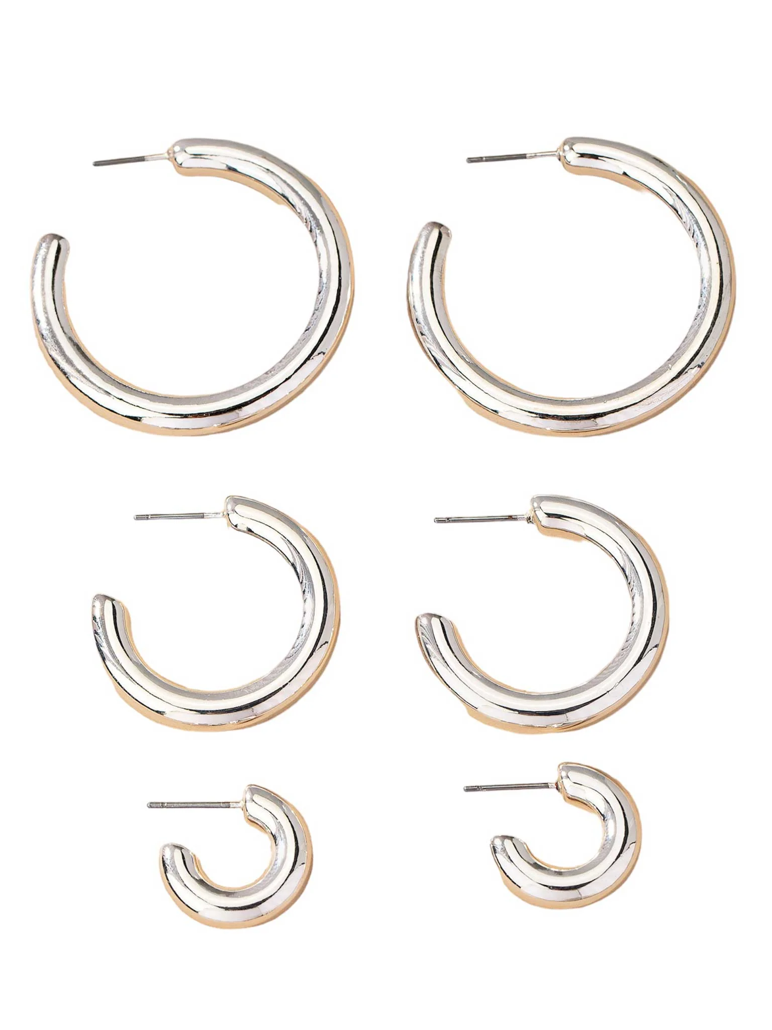 Trio Hollow Tube Hoop Earring Set - Image 2