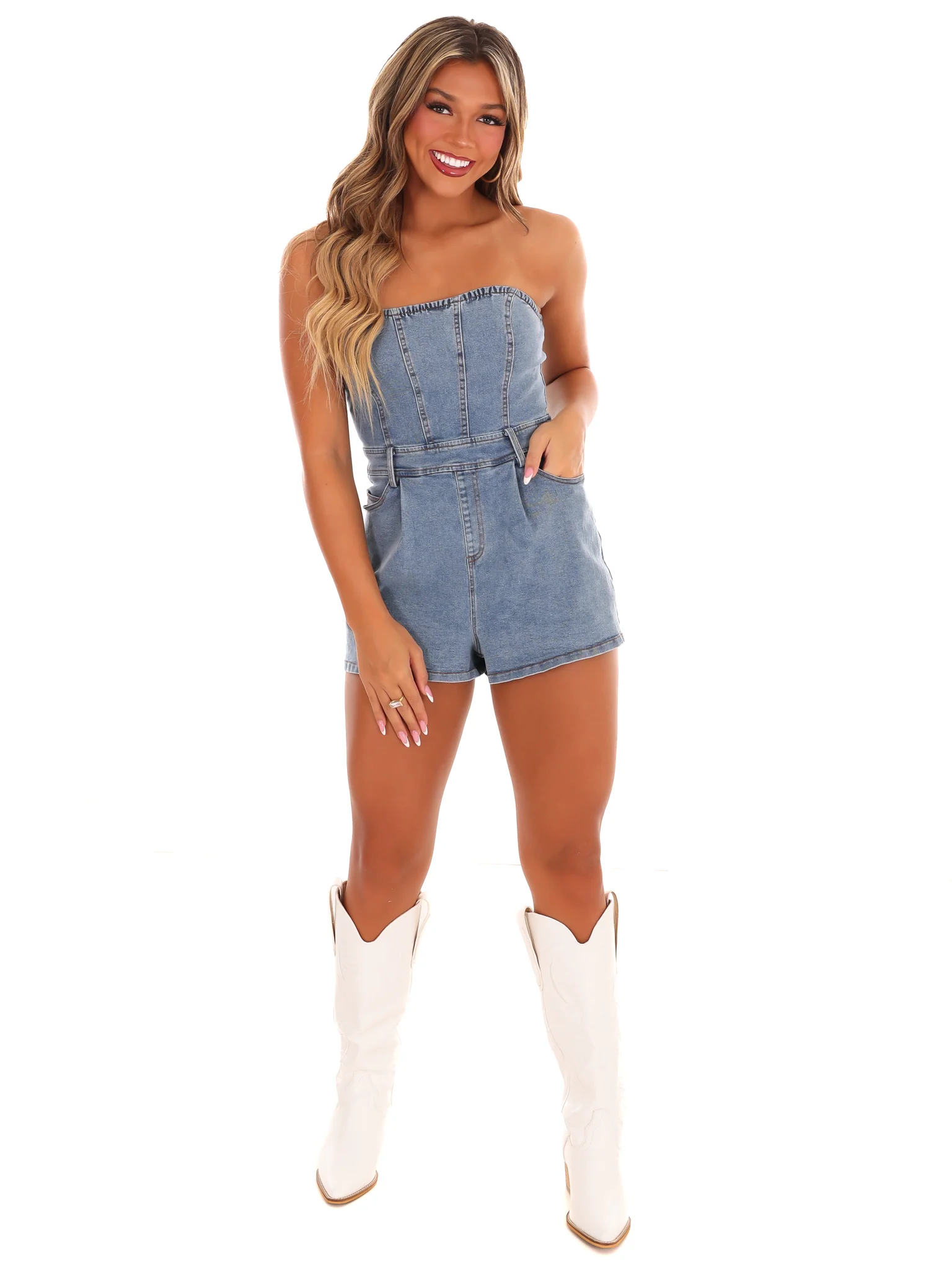 Turn the Page Denim Romper - Image 2