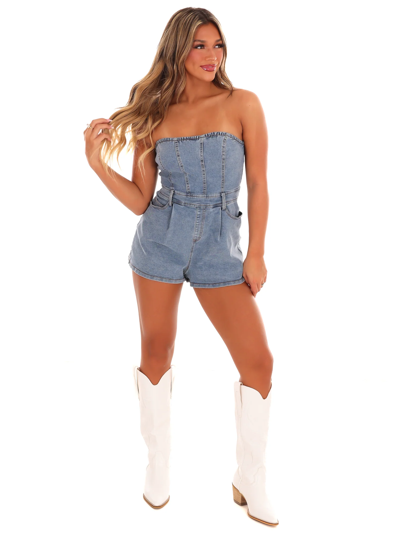 Turn the Page Denim Romper - Image 7