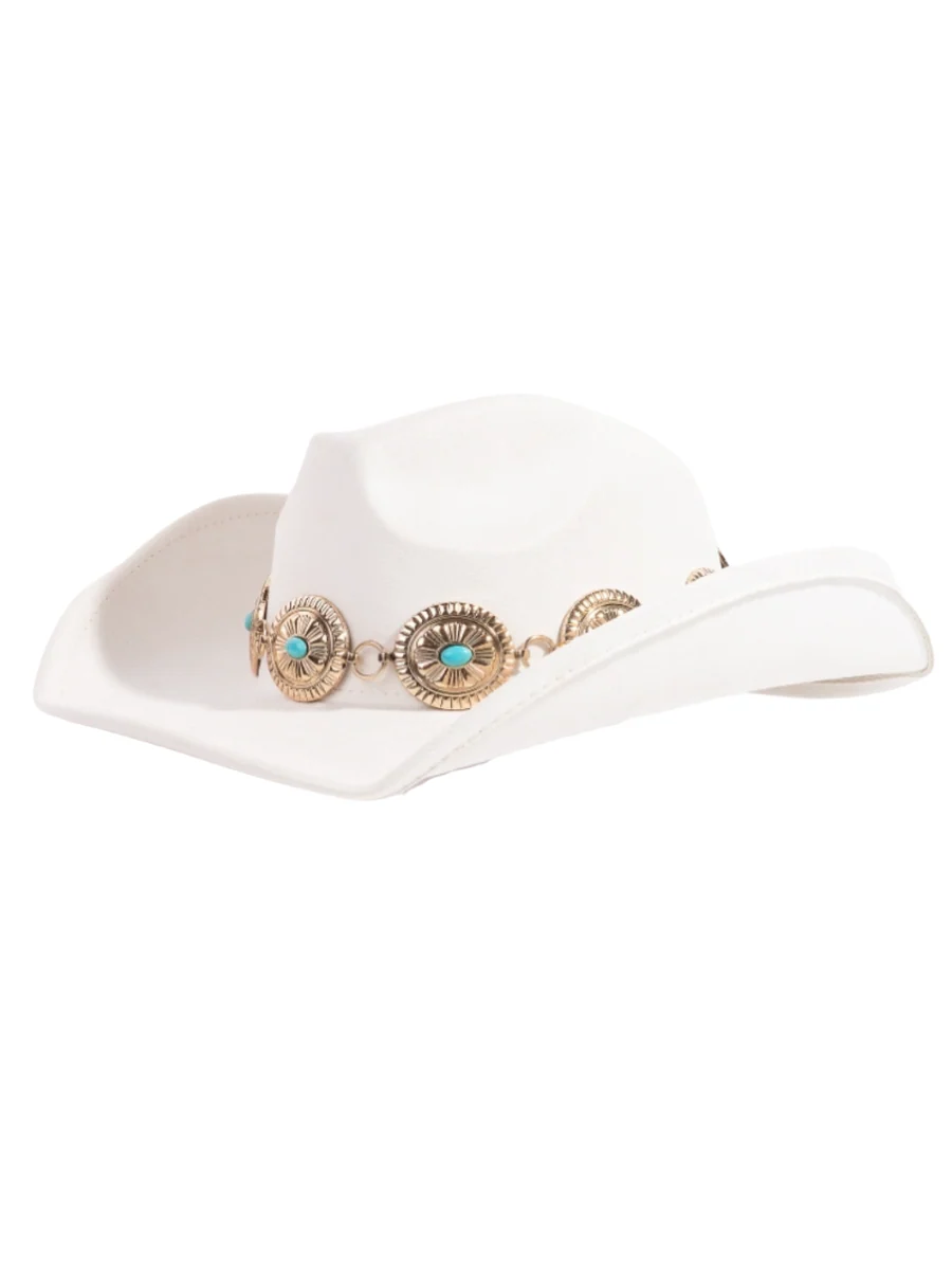 Turquoise Stud Oval Concho Chain Western Cowboy Hat