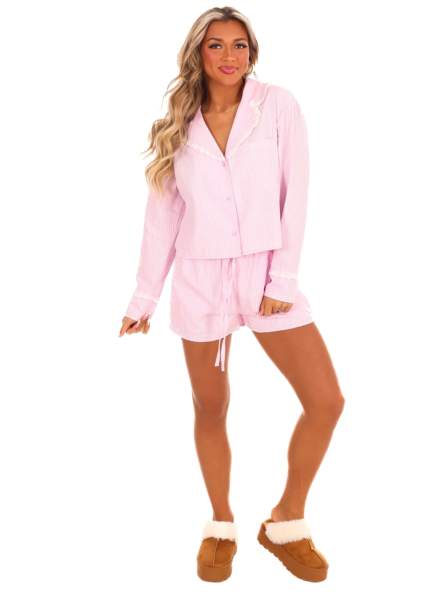 Under the Stars Stripe Embroidery Pajama Set - Image 4