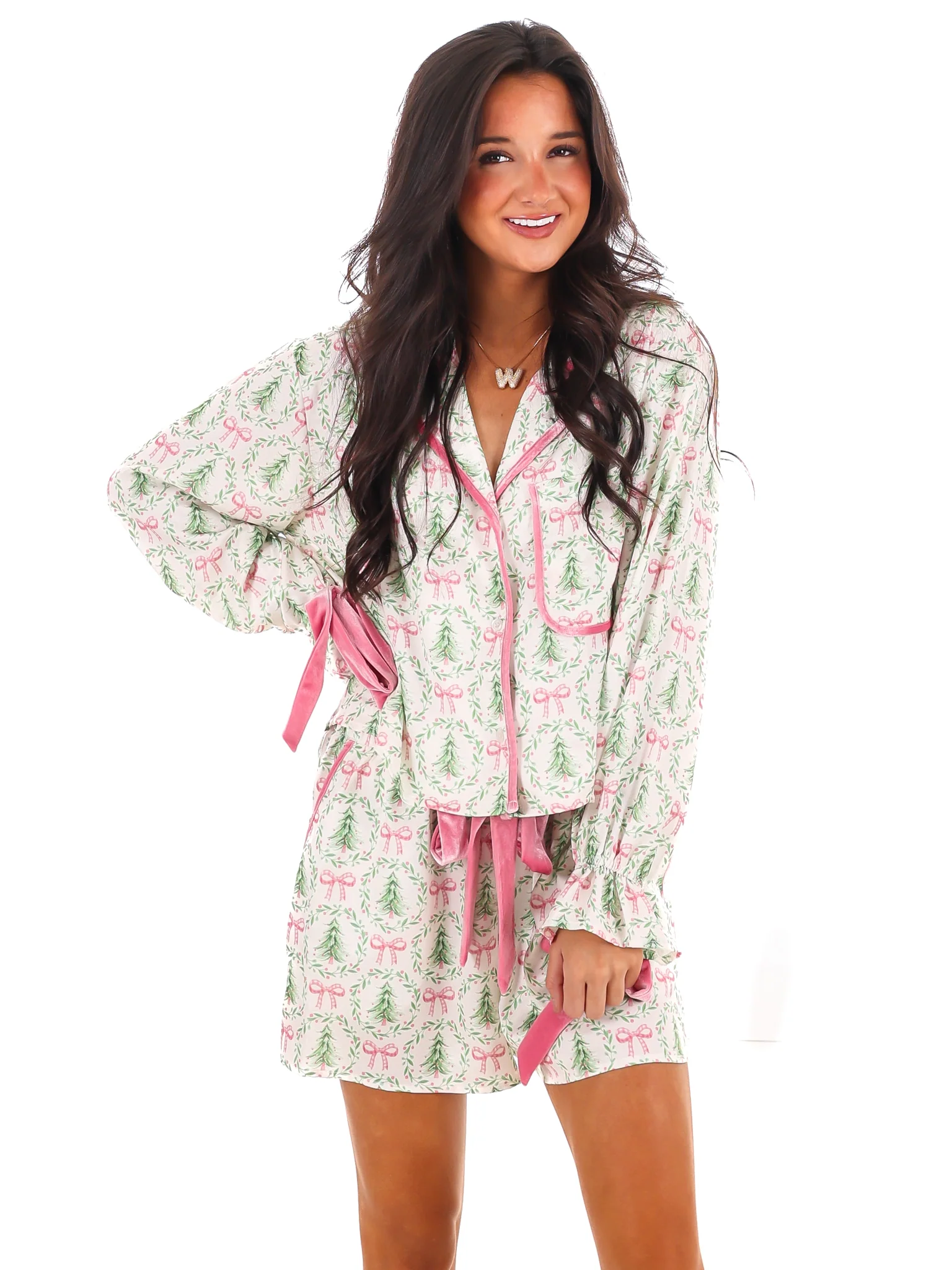 Under the Tree Satin Christmas Pajama Set - Image 5