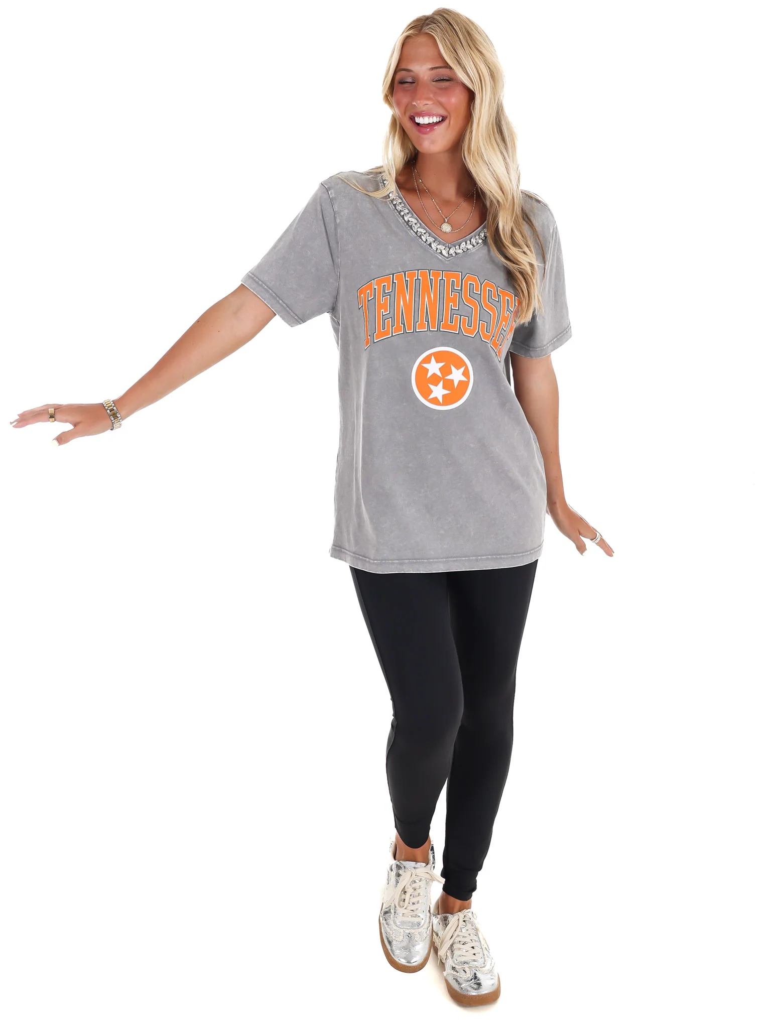 University of Tennessee Jeweled Rhinestone V-Neck Tee - Image 10