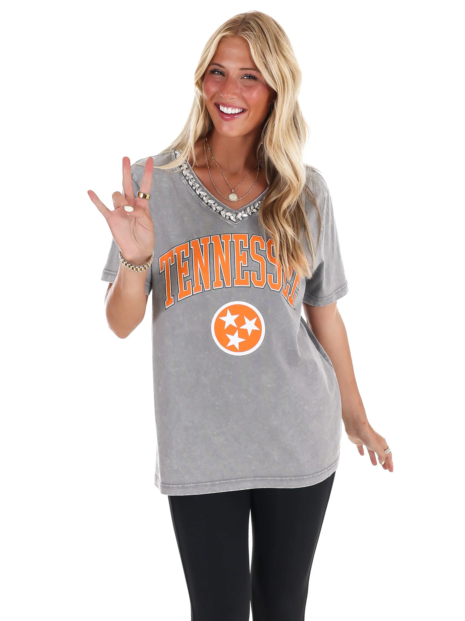 University of Tennessee Jeweled Rhinestone V-Neck Tee - Image 5