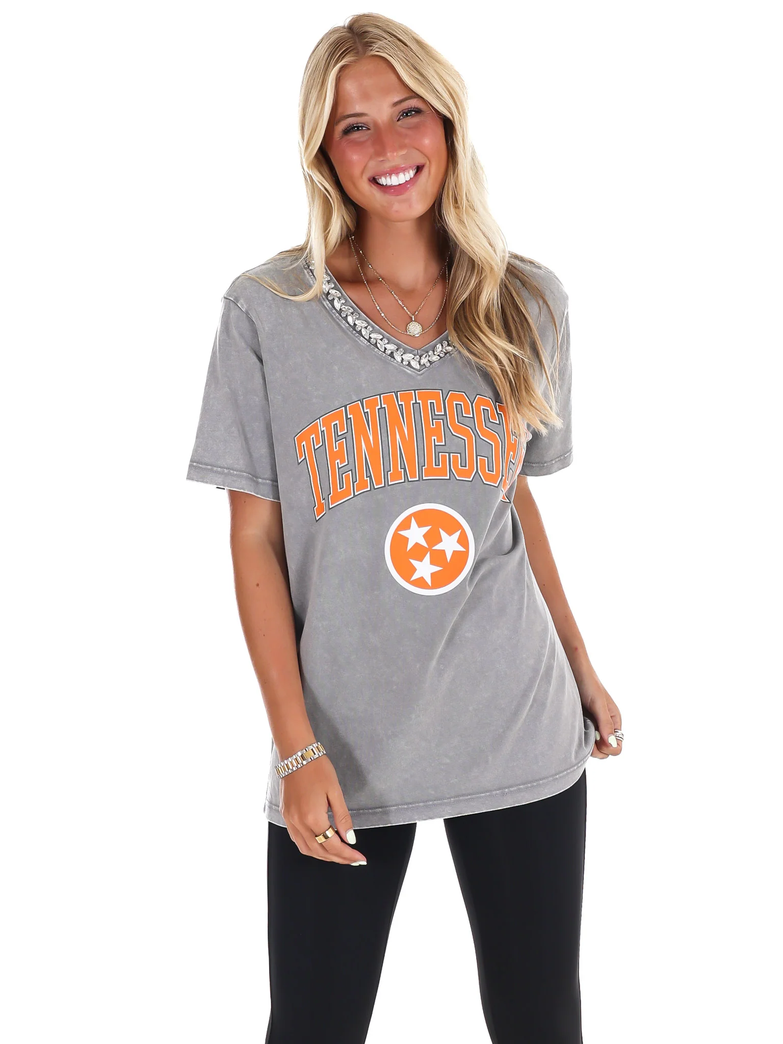 University of Tennessee Jeweled Rhinestone V-Neck Tee - Image 7